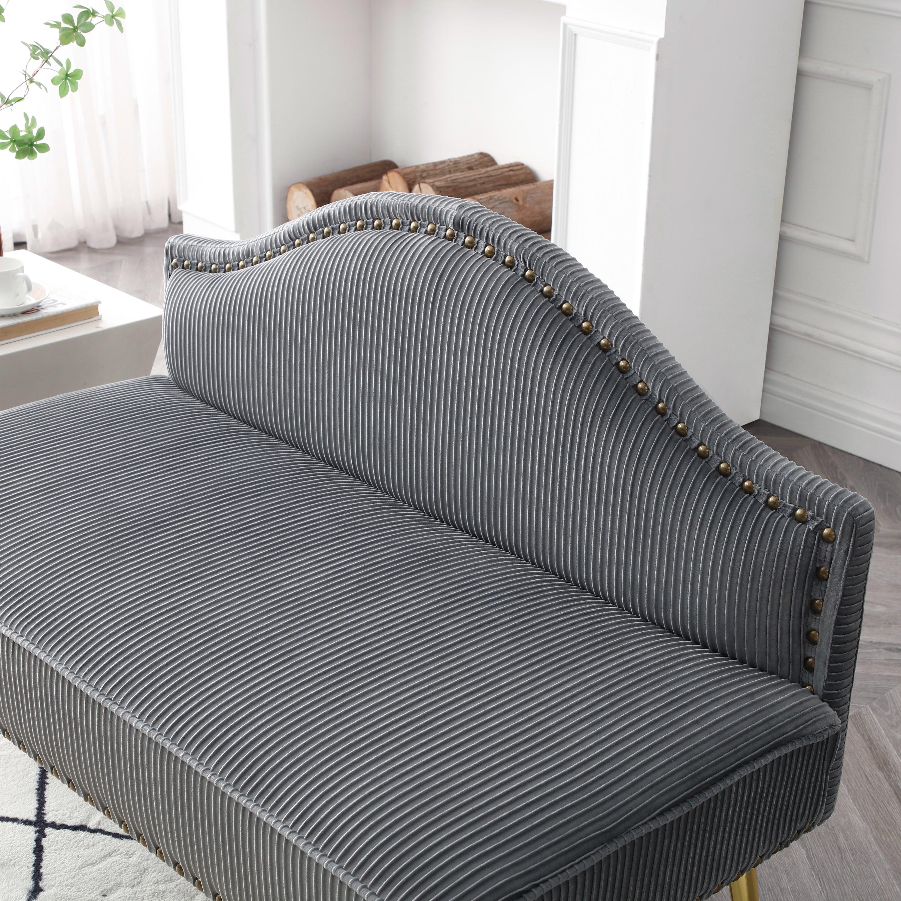 46.5" WidthModern Upholstered Pleated Velvet Loveseat Sofa Tufted Dining Bench Office Loveseat Couch Armless Mid-Century Settee Luxury 2 Seater Sofa with Golden Legs for Living Room Bedroom,Grey