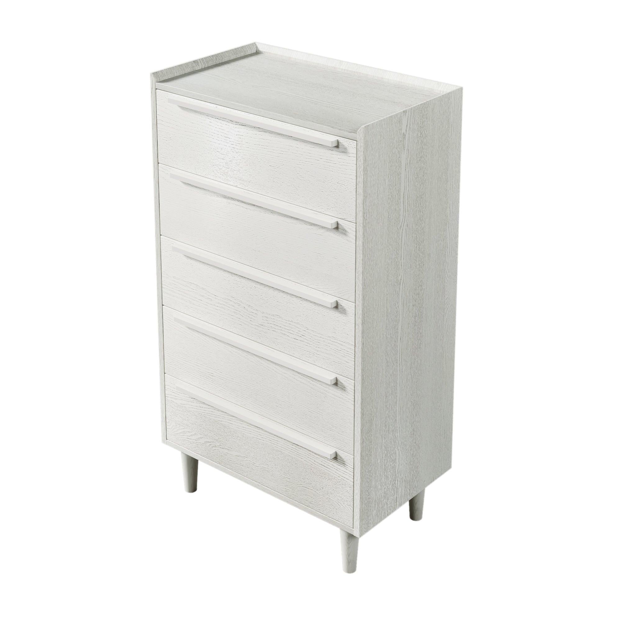 Modern Style Manufactured Wood 5-Drawer Chest with Solid Wood Legs, White