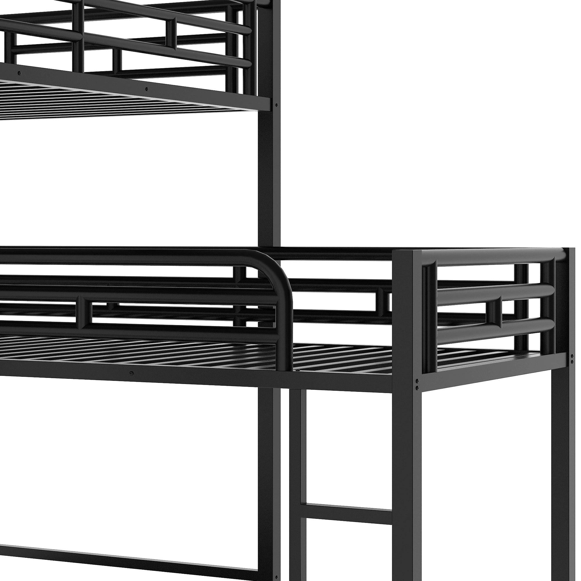 L-shaped Metal Triple Twin Size Bunk Bed, Black