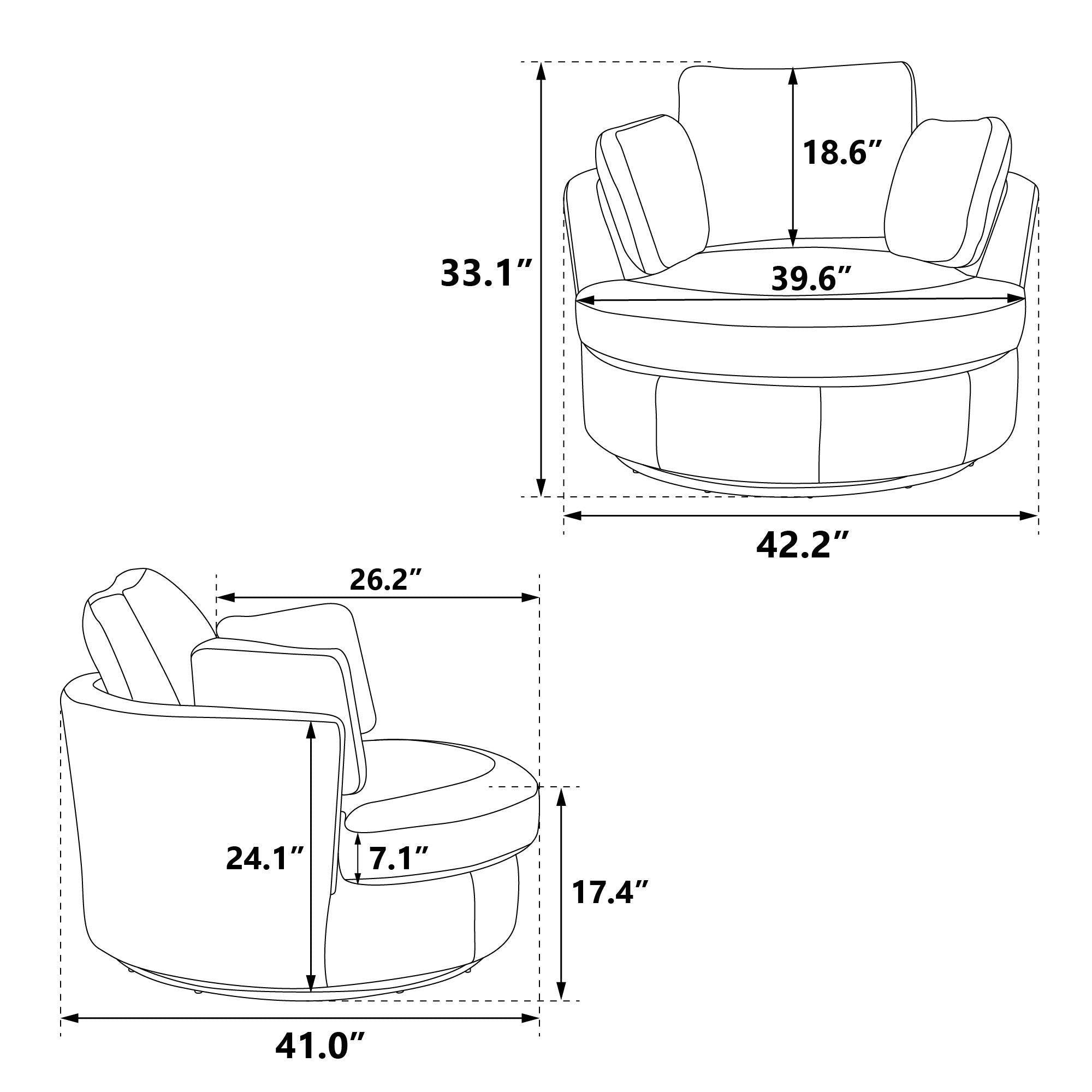 42.2"W Swivel Accent Barrel Chair and Half Swivel Sofa With 3 Pillows 360 Degree Swivel Round SofaModern Oversized Arm Chair Cozy Club Chair for Bedroom Living Room Lounge Hotel, Dark Gray Boucle