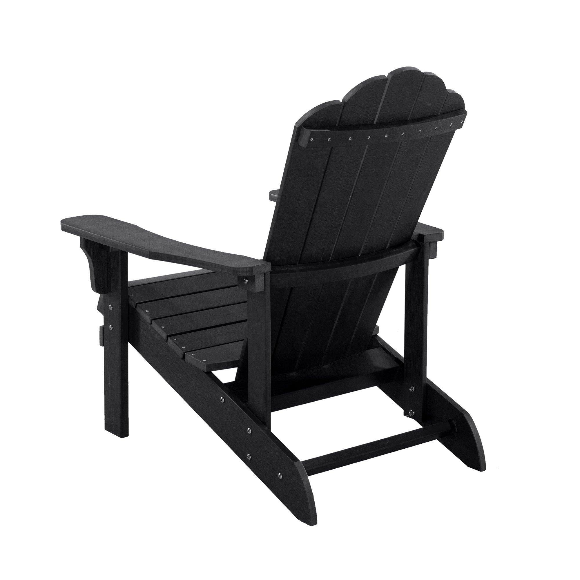 Key West Outdoor Plastic Wood Adirondack Chair, Patio Chair for Deck, Backyards, Lawns, Poolside, and Beaches, Weather Resistant, Black