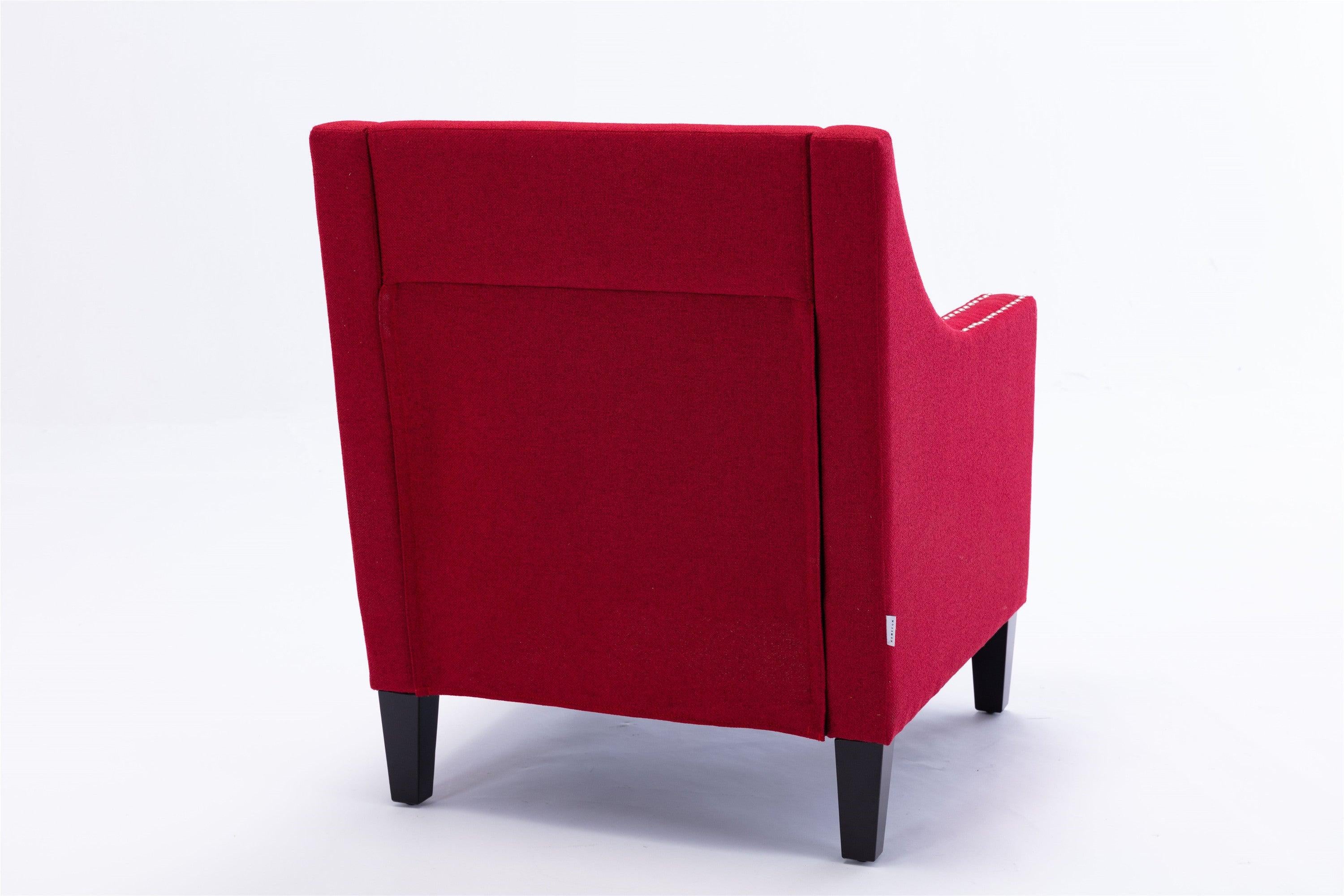 accent armchair living room chair  with nailheads and solid wood legs  Red Linen