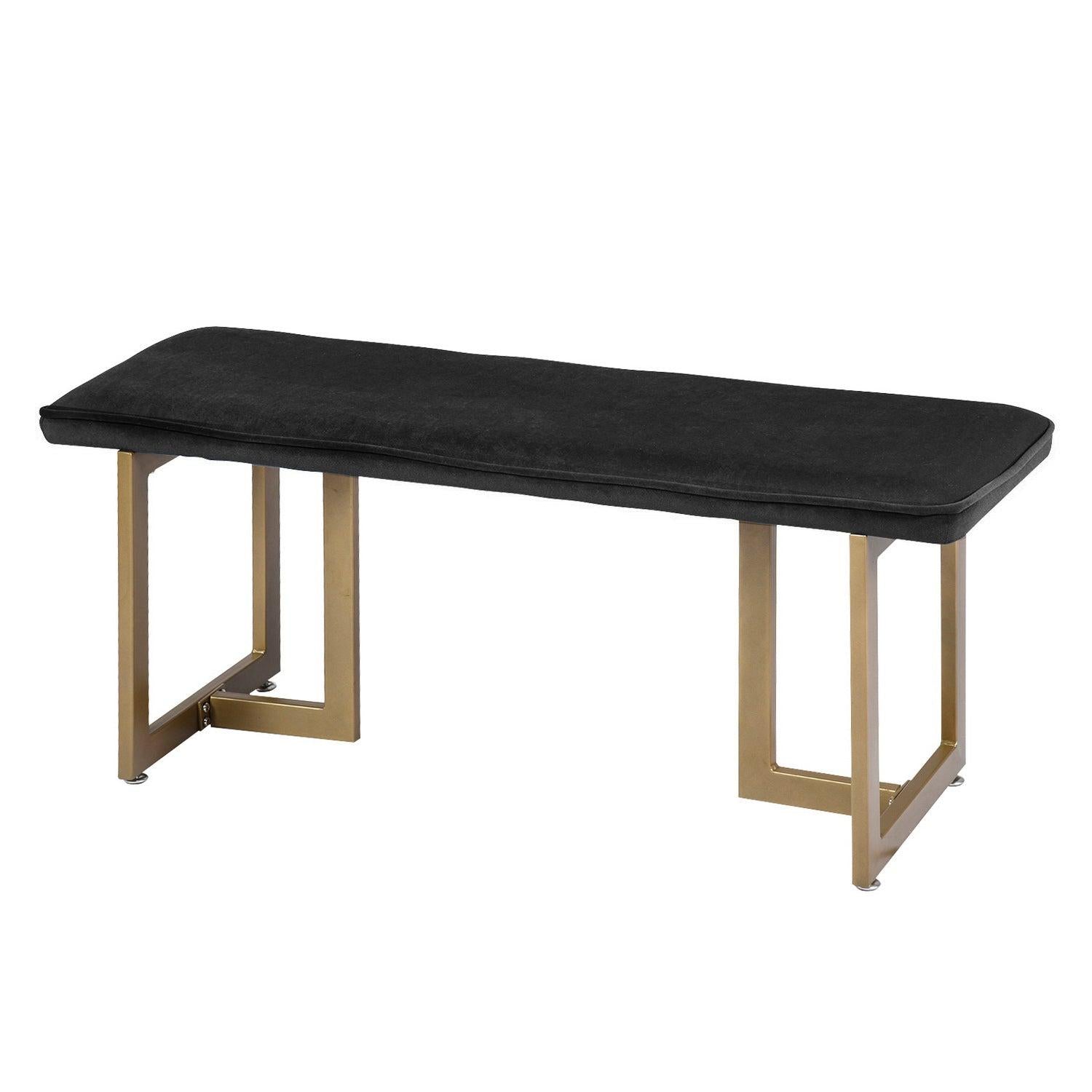 Set of 1 Upholstered Velvet Bench 44.5" W x 15" D x 18.5" H,Golden Powder Coating Legs  - Black