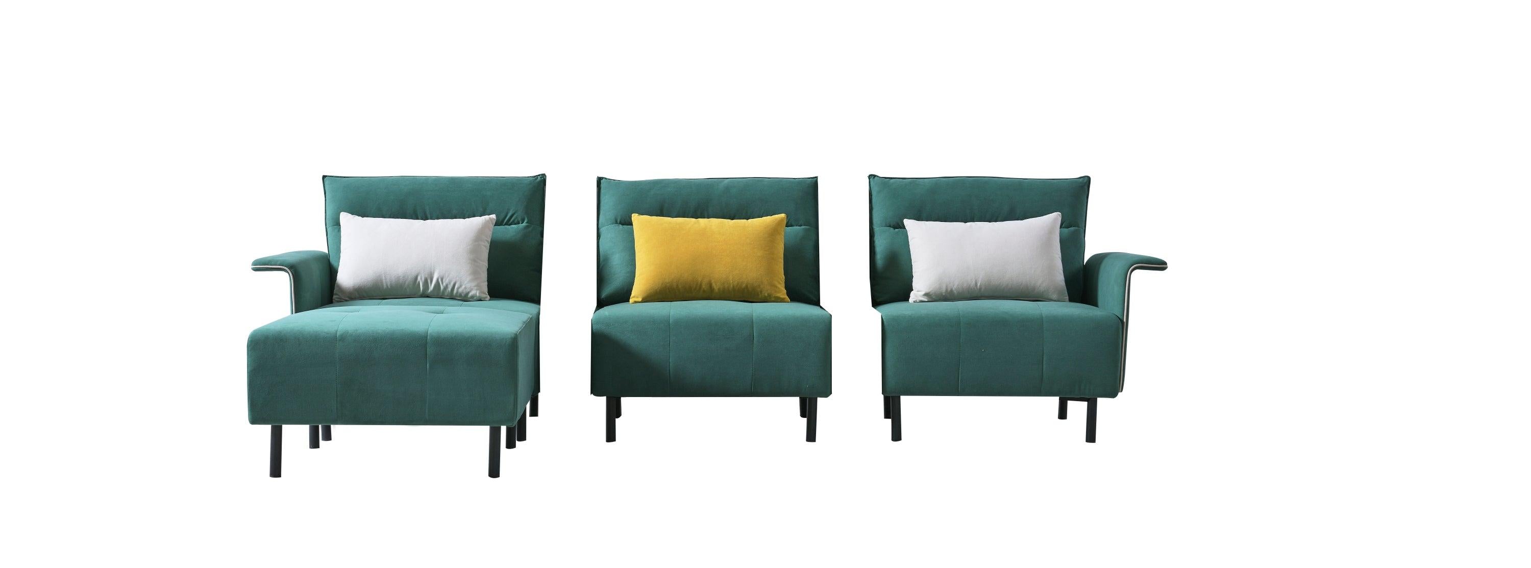 L-Shaped Sectional Sofa with Removeable Ottoman and 3 Pillows-GREEN