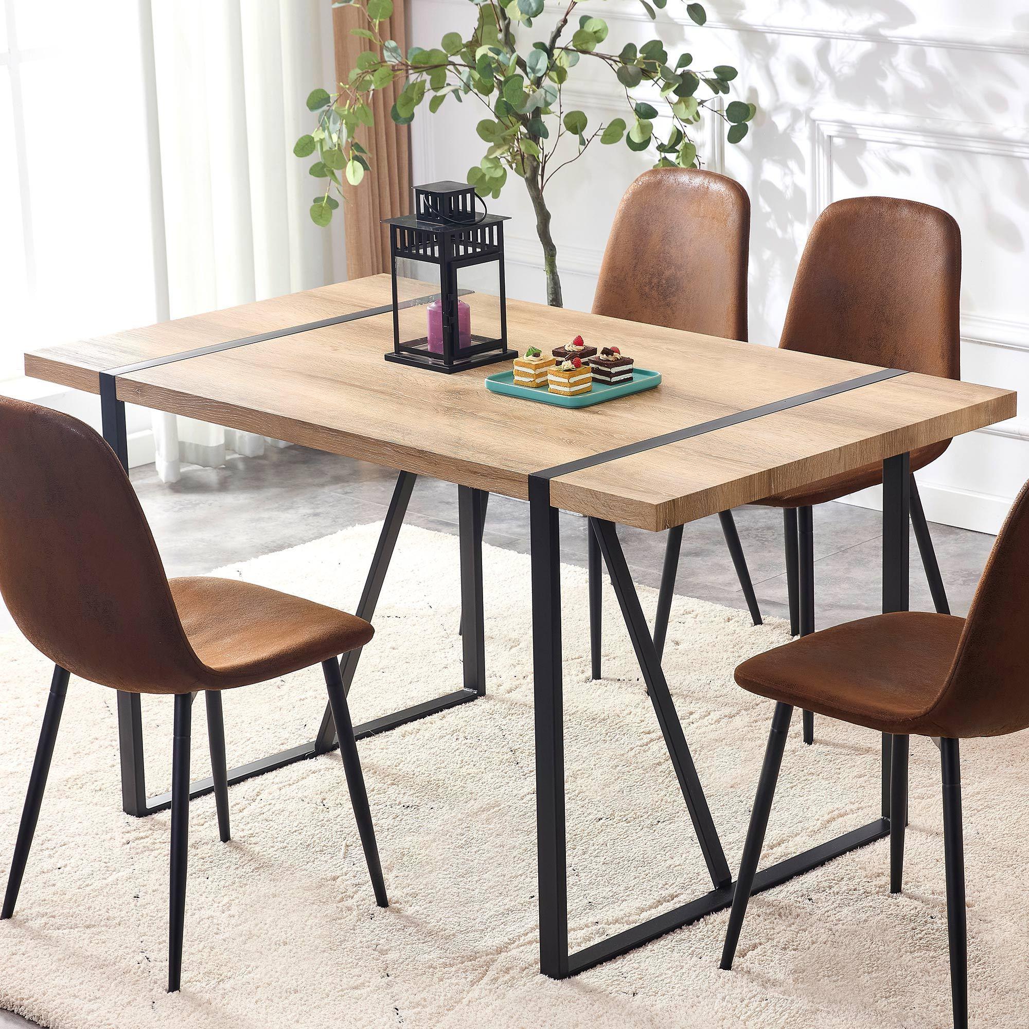 Rustic Industrial Rectangular Wood Dining Table For 4-6 Person, With 1.5" Thick Engineered Wood Tabletop and Black Metal Legs, Writing Desk For Kitchen Dining Living Room, 63" W x 35.4" D x 29.9" H