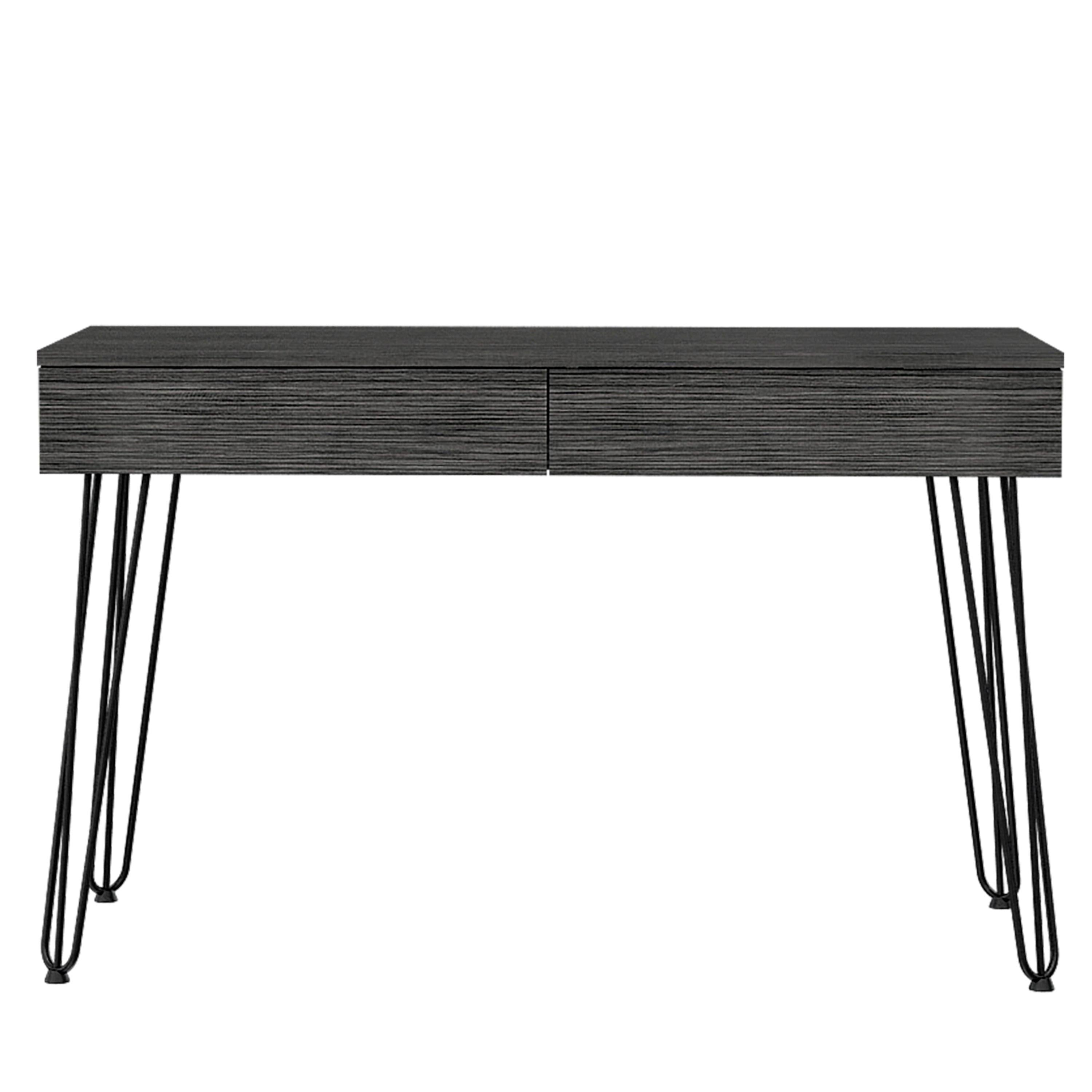 Canton 2-Drawer Writing Desk with Hairpin Legs Smokey Oak