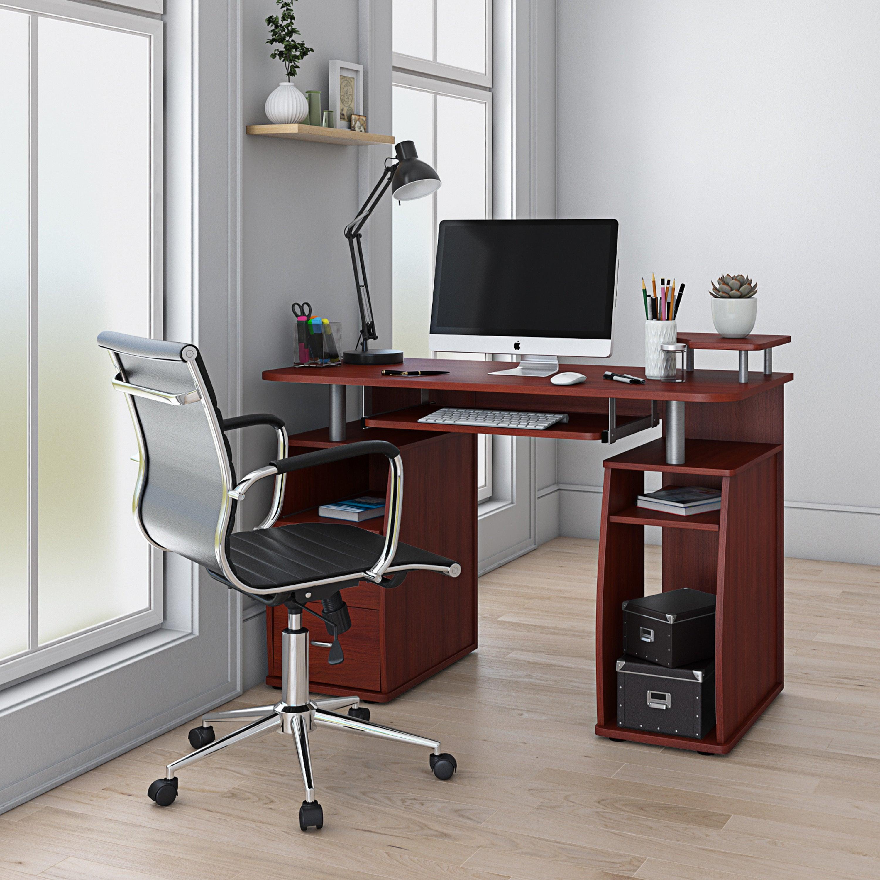 Techni Mobili Complete Computer Workstation Desk WithStorage, Mahogany image