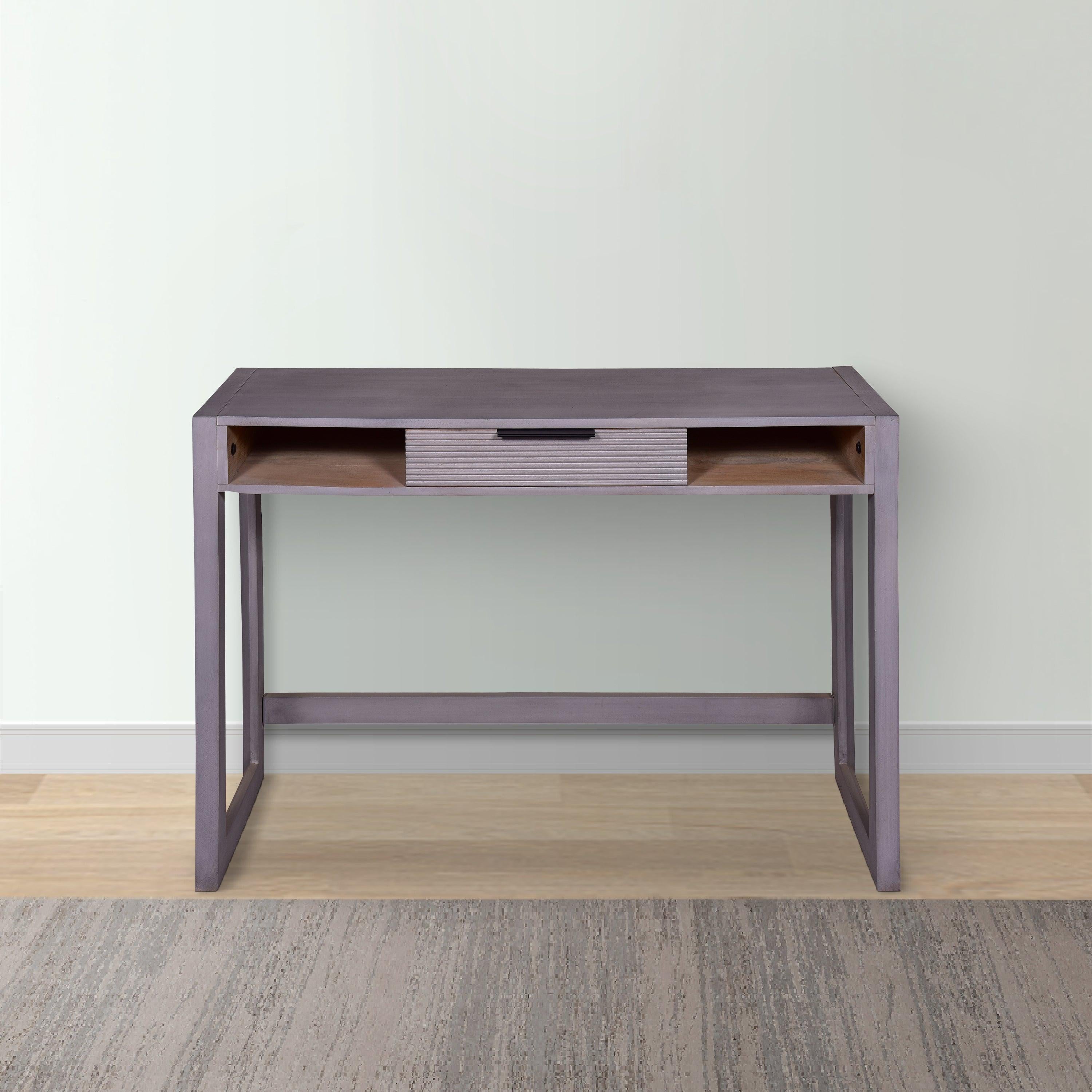 44 Inch Minimalist Single Drawer, MaWood, Entryway Console Table Desk, Textured Groove Lines, Gray