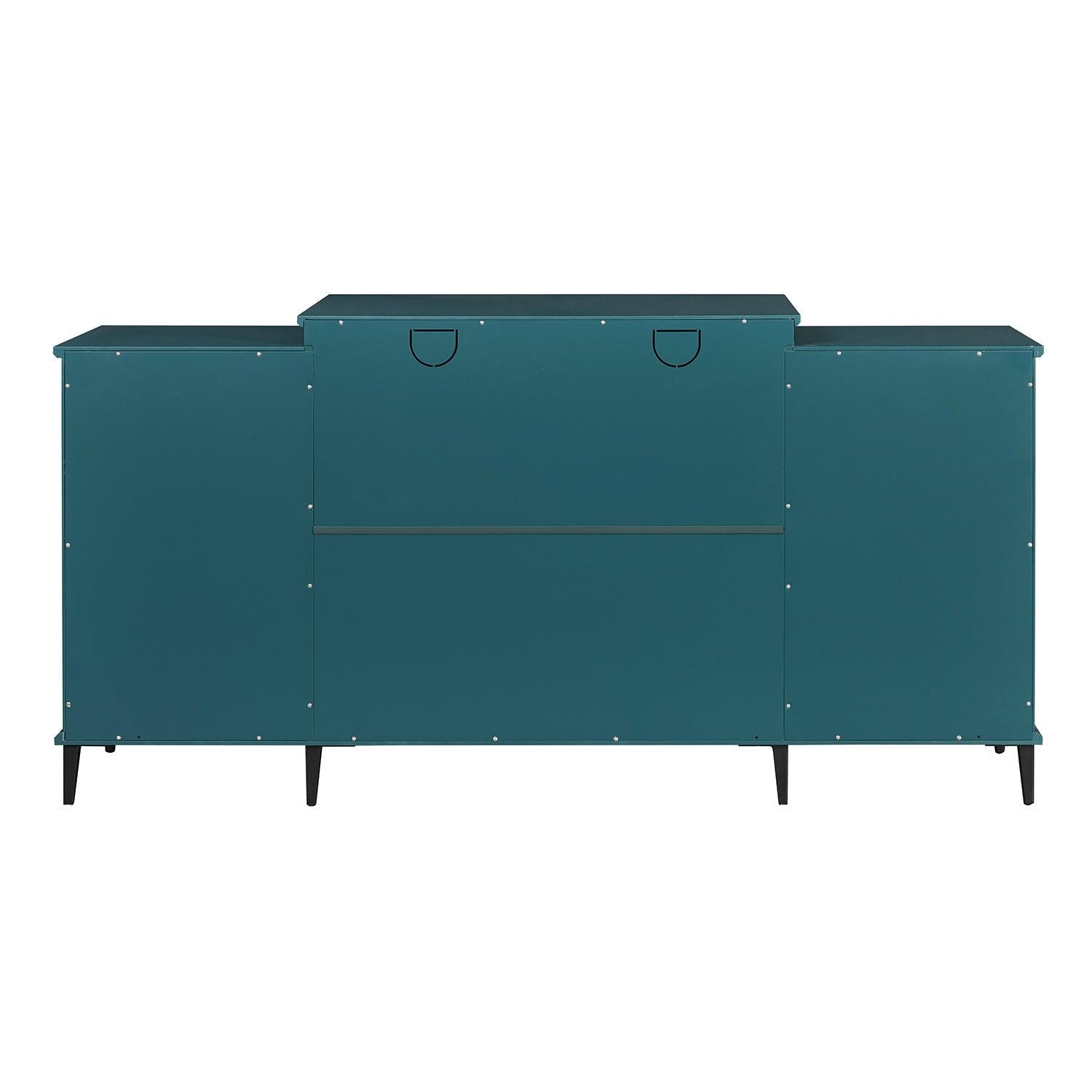 62” TV Stand,Storage Buffet Cabinet, Sideboard with Glass Door and Adjustable Shelves, Console Table for Dining Living Room Cupboard, Teal Blue