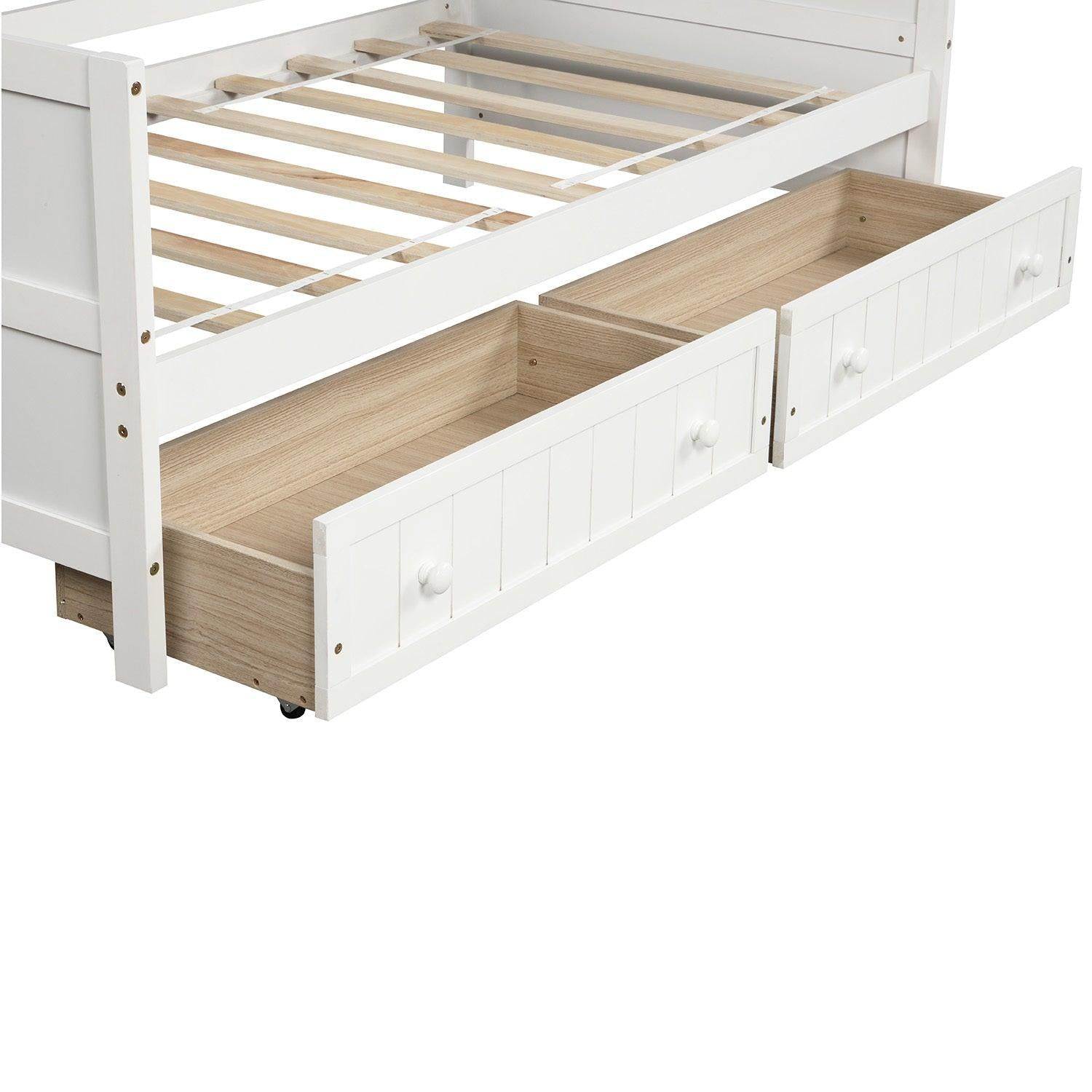 Twin Wooden Daybed with 2 drawers, Sofa Bed for Bedroom Living Room,No Box Spring Needed,White