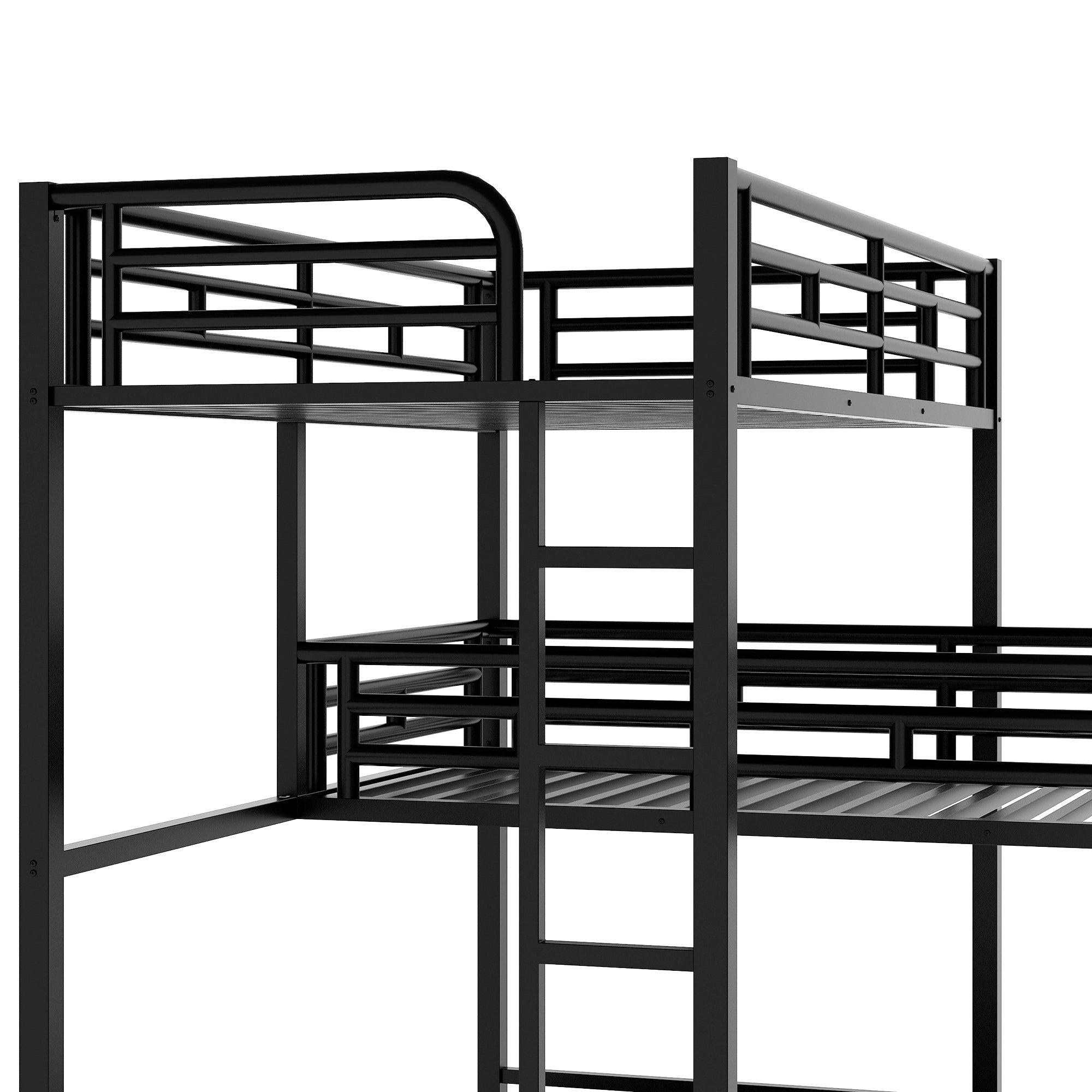 L-shaped Metal Triple Twin Size Bunk Bed, Black