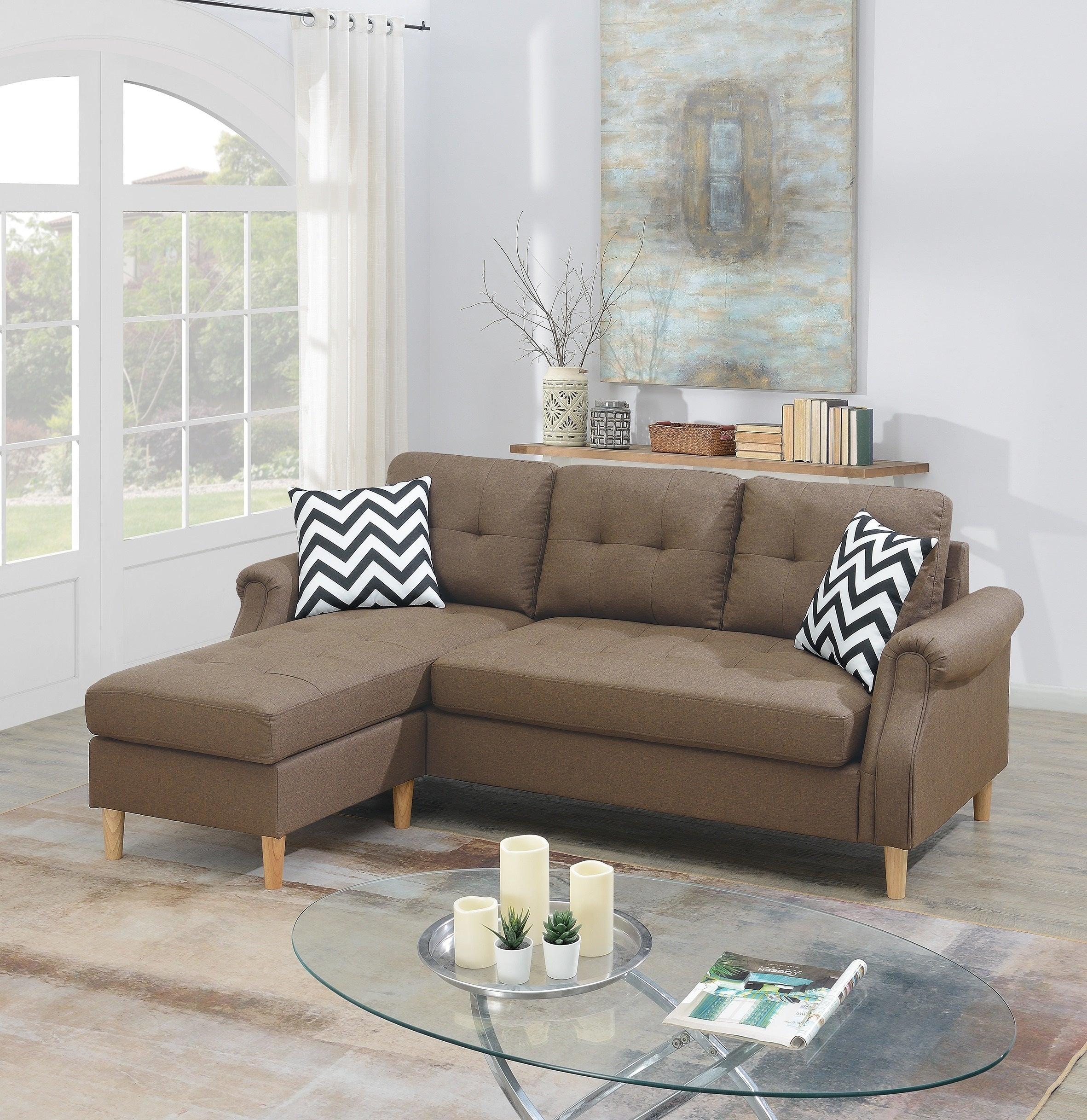 Living Room Corner Sectional Light Coffee Polyfiber Chaise sofa Reversible Sectional image