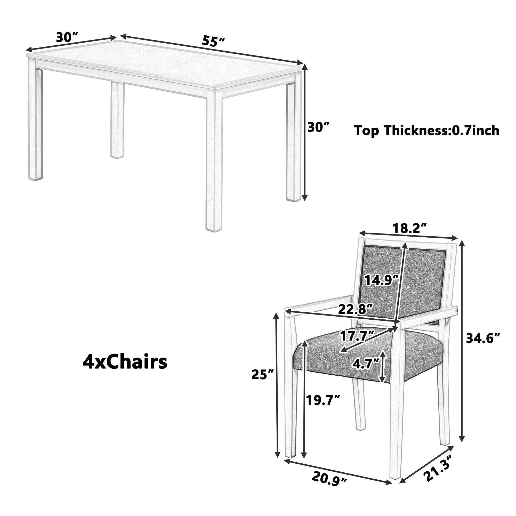 Wood 5-Piece Dining Table Set with 4 Arm Upholstered Dining Chairs,Gray