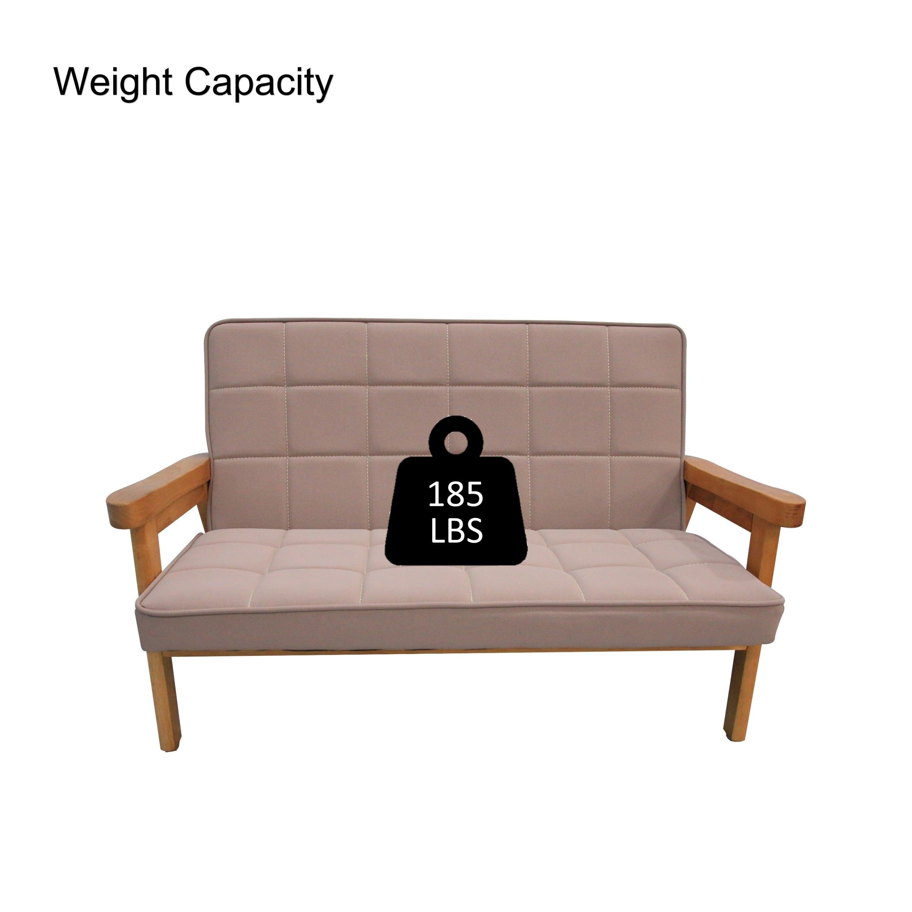 Microfibres fabric upholstered children leisure sofa with wood armrest