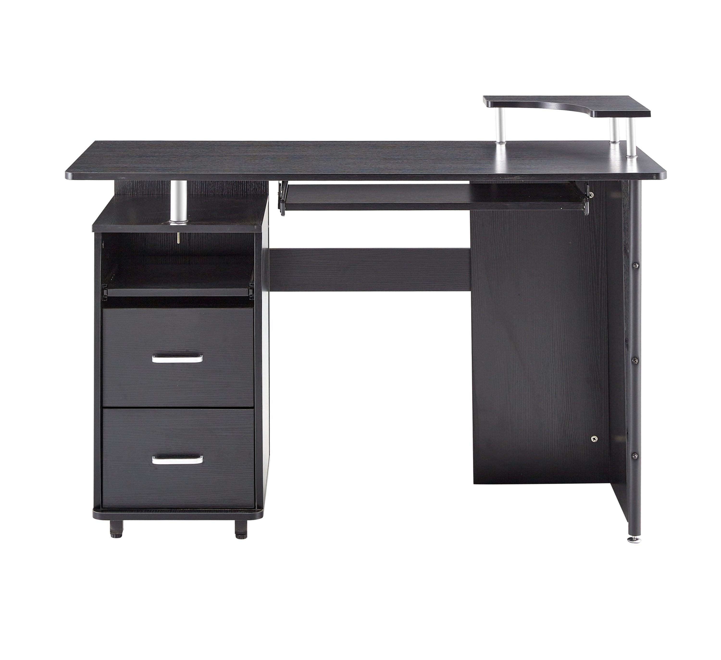 solid wood computer Desk,office table with PC droller,Storage shelves and file cabinet , two drawers, CPU tray,a shelf  used for planting, single , black. 47.24''L 21.65''W 34.35''H