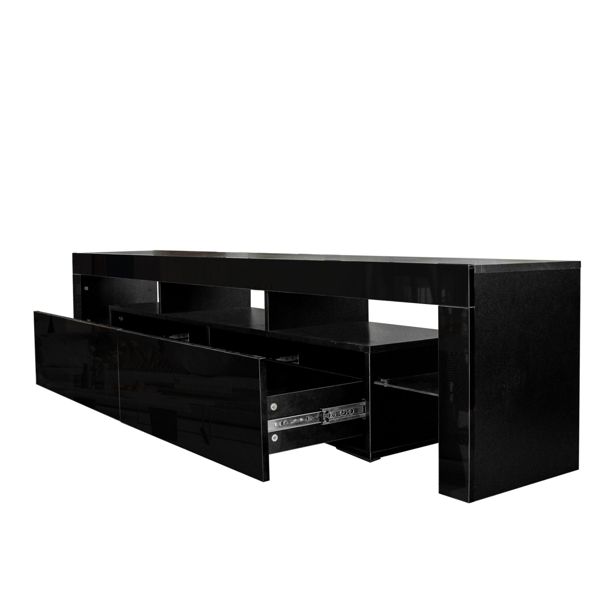 Modern gloss black TV Stand for 80 inch TV , 20 Colors LED TV Stand w/Remote Control Lights