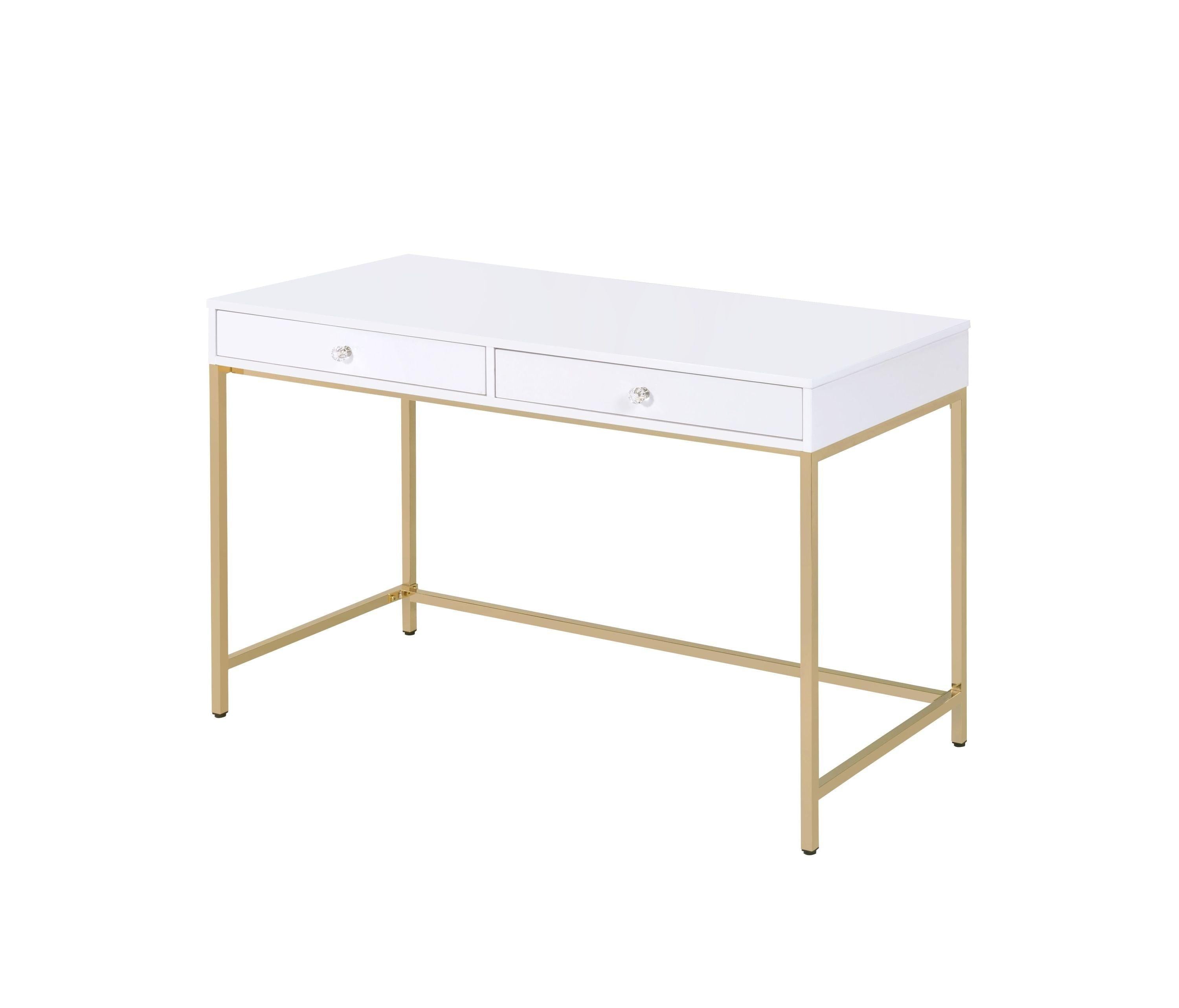 ACME Ottey Vanity Desk  in White High Gloss & Gold Finish AC00899