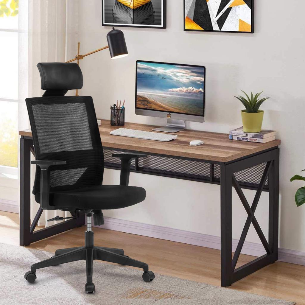 Ergonomic office chair mesh computer chair - High Back Desk Chair with Adjustable Lumbar Support, PP fixed handrail. image