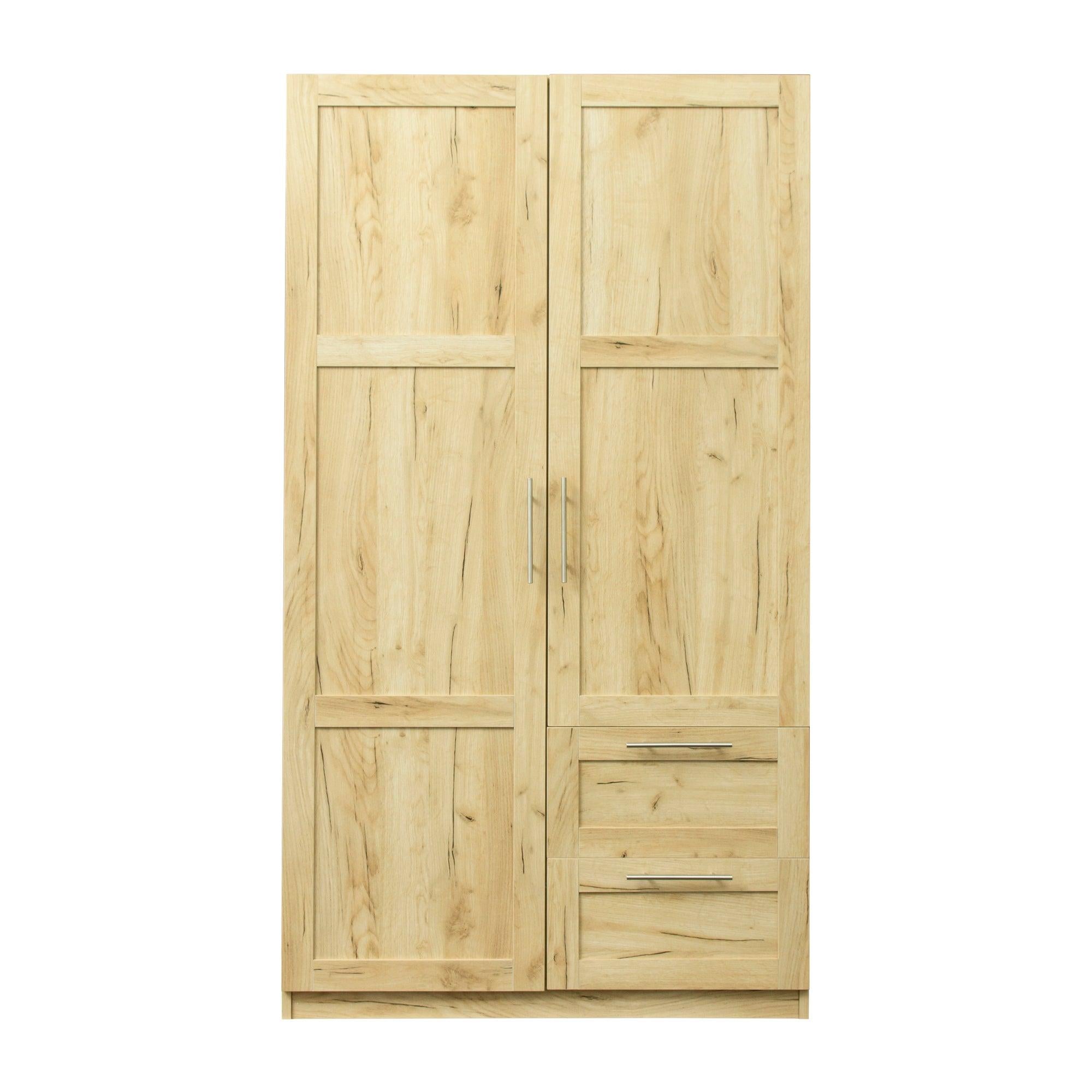 High wardrobe and kitchen cabinet with 2 doors, 2 drawers and 5Storage spaces,Oak