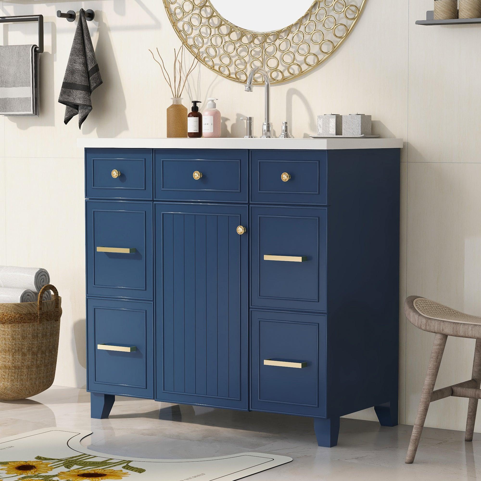 36" Bathroom Vanity Cabinet with Sink Top Combo Set, Navy Blue，Single Sink，Shaker Cabinet with Soft Closing Door and Drawer