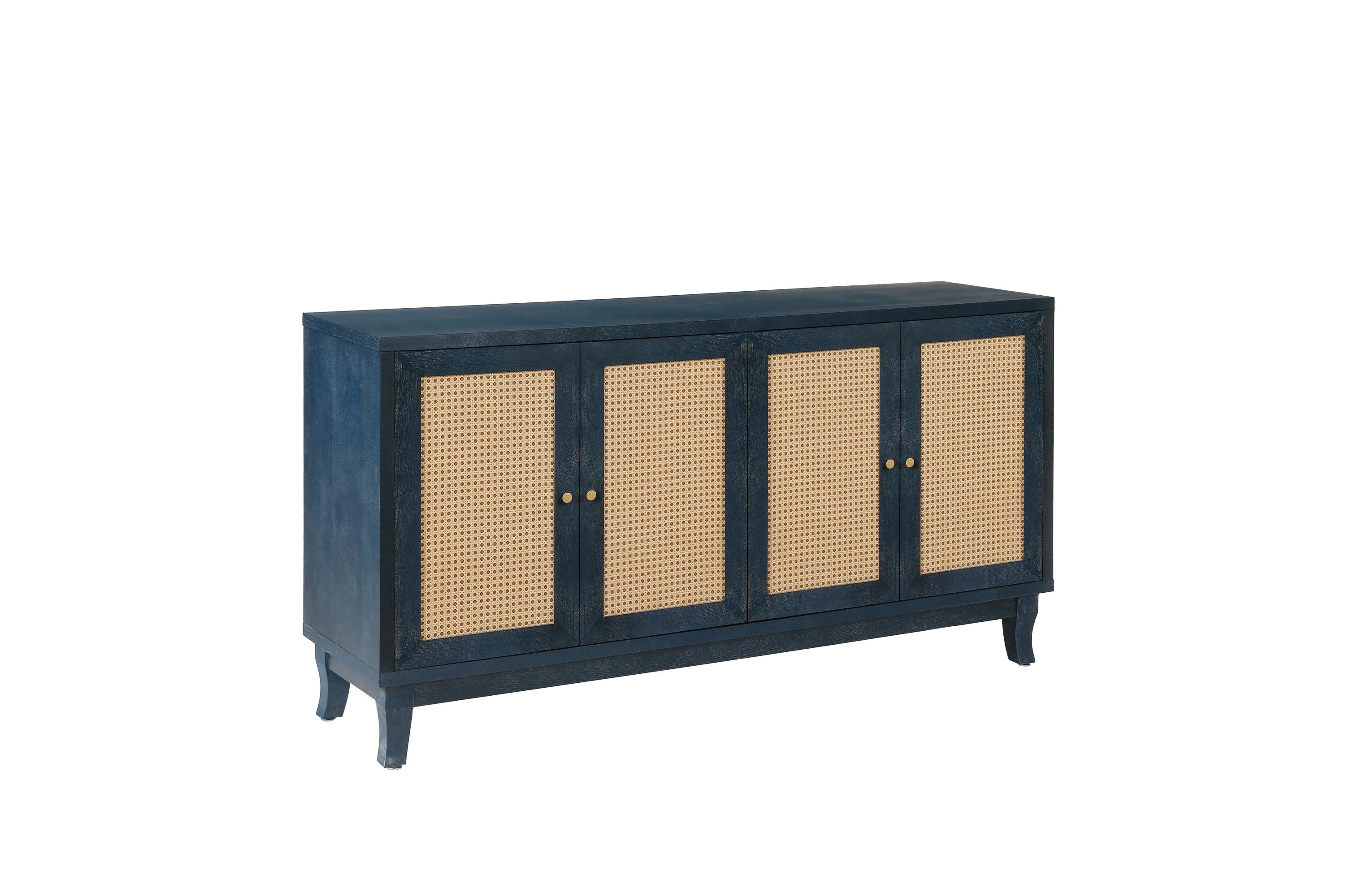 AccentStorage Cabinet Sideboard Wooden Cabinet with Antique Blue 4Doors for Hallway, Entryway, Living Room, Bedroom