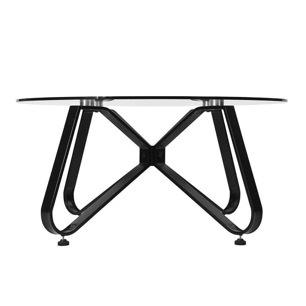 Round Coffee Table for Living Room, 31.5-inchModern Sofa Side End Table with Tempered Glass Top & Metal Legs, Accent Cocktail Tea Table, 31.5 x 31.5 x 15.6 inches, Black