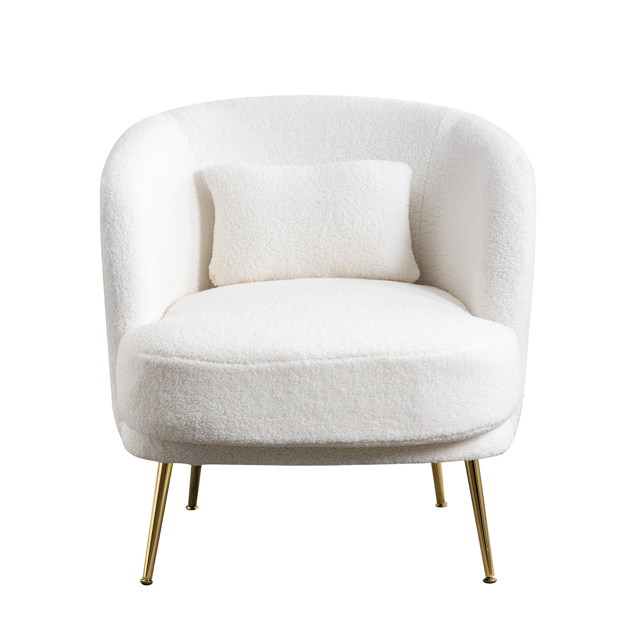 30.32"W Accent Chair Upholstered Curved Backrest Reading Chair Single Sofa Leisure Club Chair with Golden Adjustable Legs For Living Room Bedroom Dorm Room (Ivory Boucle)