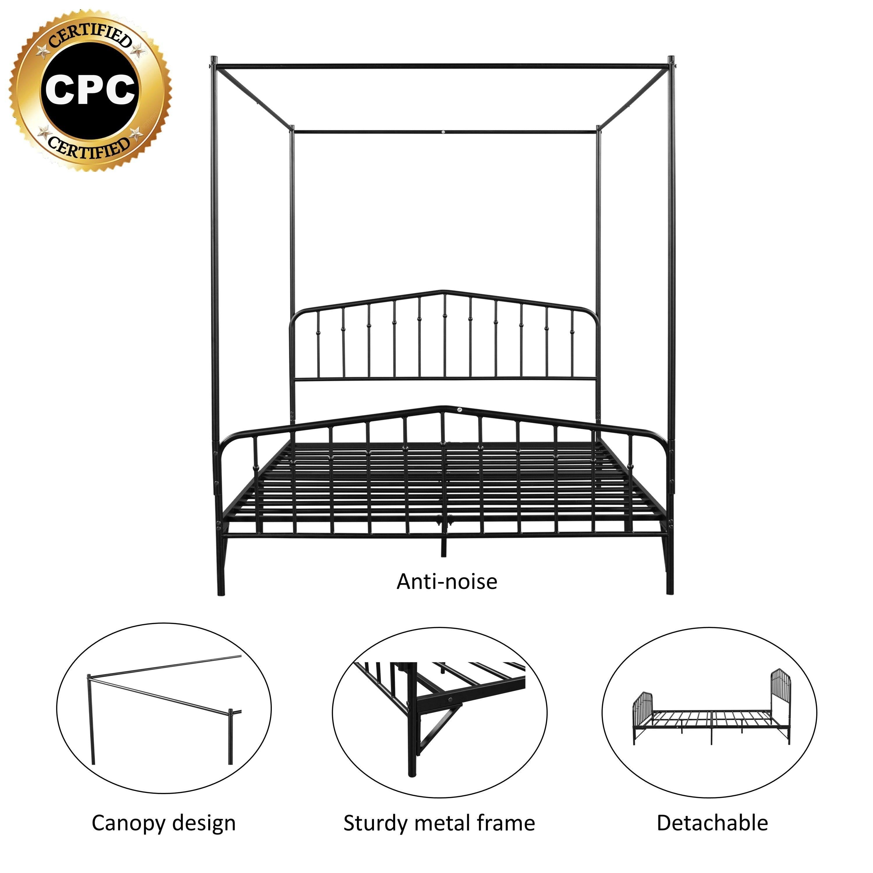 Detachable Queen Anti-Noise Metal Canopy Bed