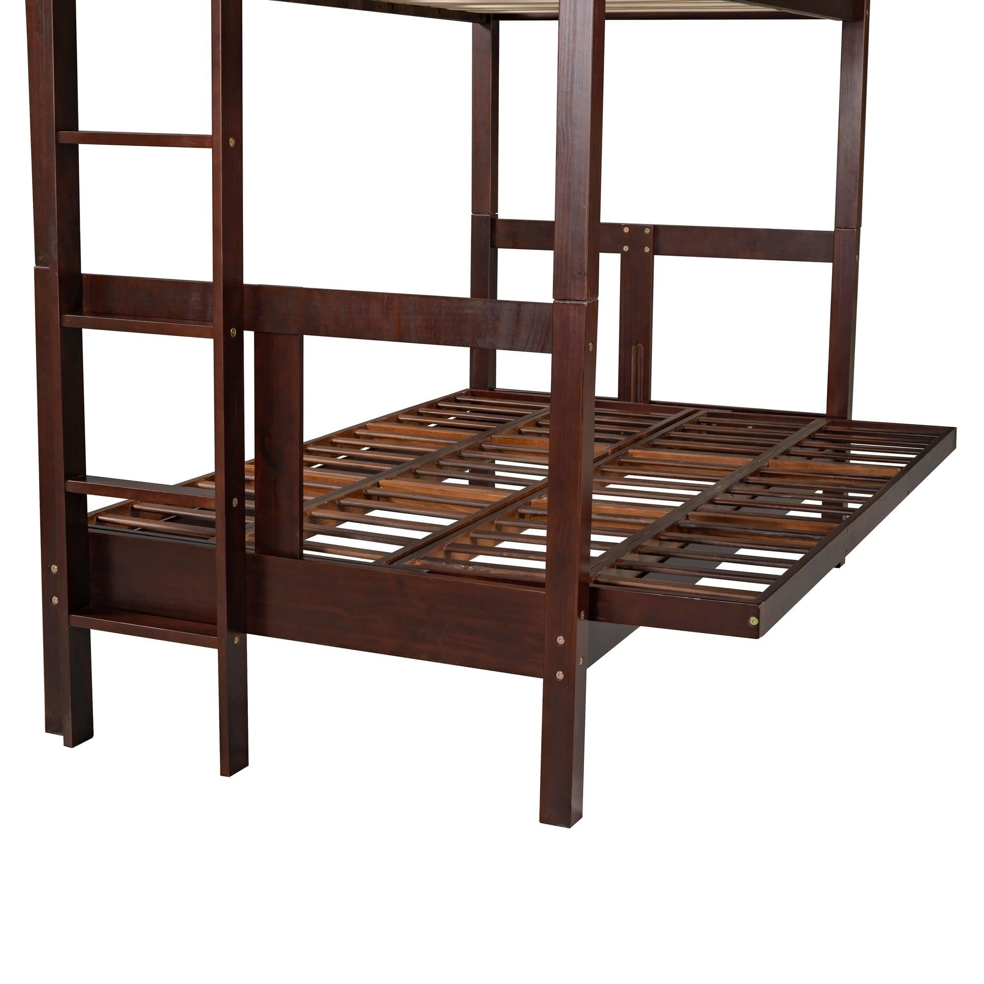 Twin over Full Bunk Bed,Down Bed can be Converted into Daybed,Espresso