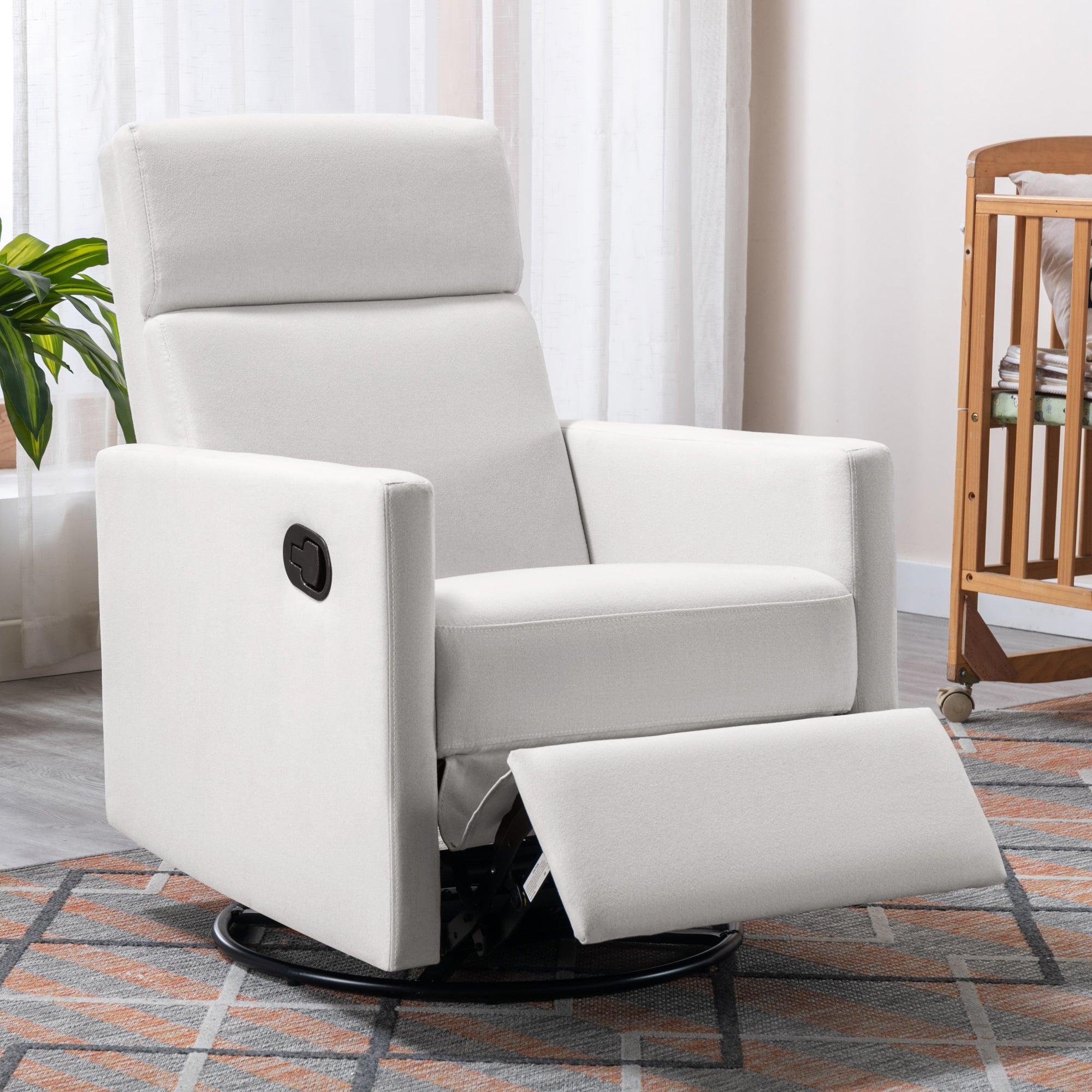 Modern Upholstered Rocker Nursery Chair Plush Seating Glider Swivel Recliner Chair, Beige image