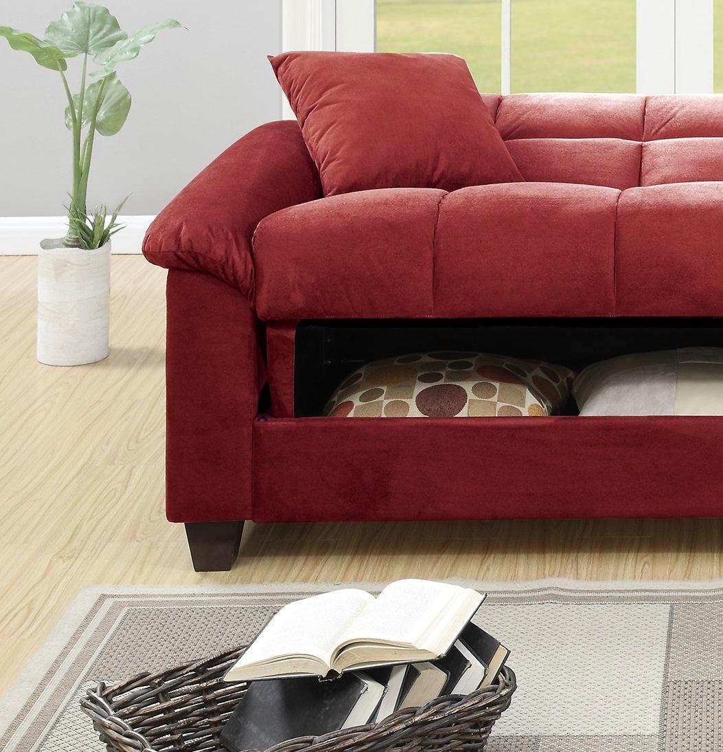 Contemporary Living Room Adjustable Sofa Red Color Microfiber PlushStorage Couch 1pc Futon Sofa w Pillows