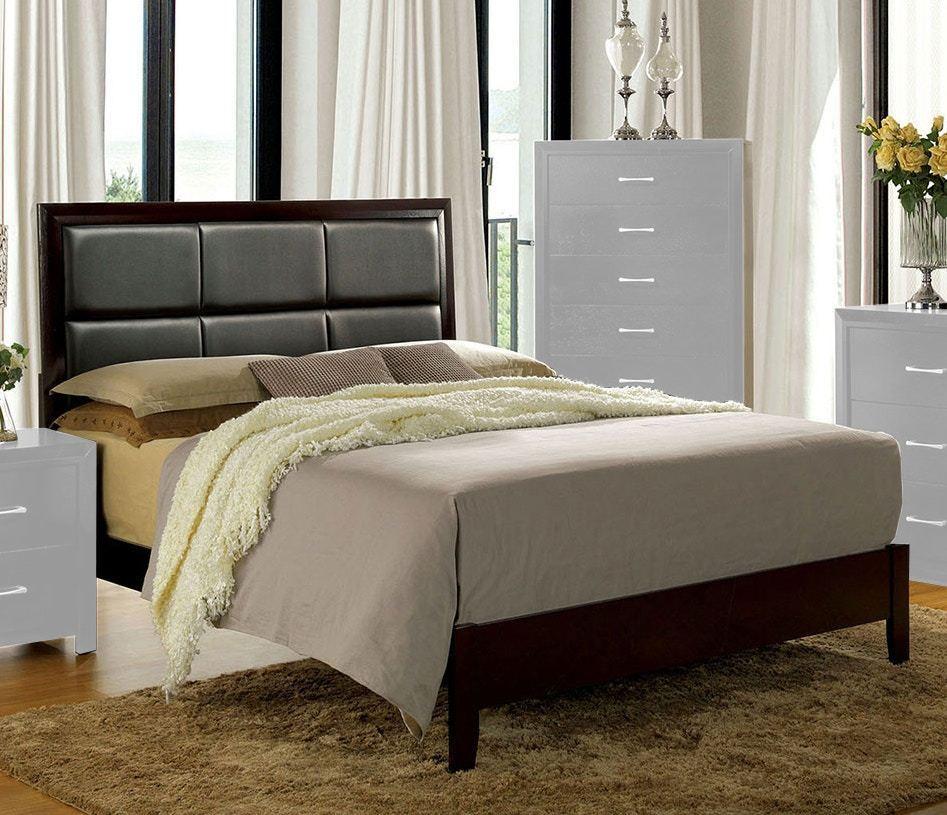 Espresso Color Queen Size bed Leatherette Padded Headboard 1pc Bed Contemporary Bedroom Furniture