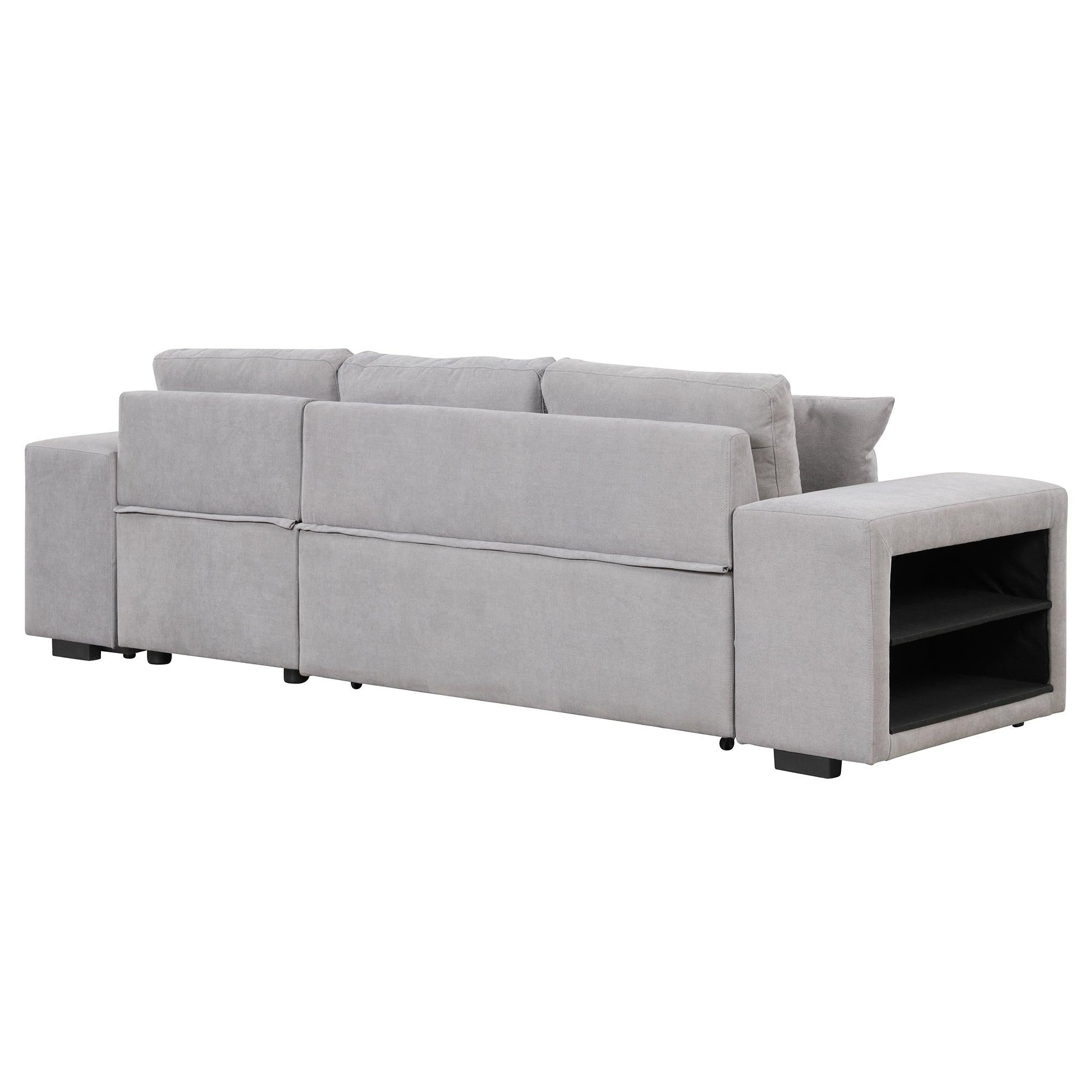 104" Pull Out Sleeper Sofa Reversible L-Shape 3 Seat Sectional Couch withStorage Chaise and 2 Stools for Living Room Furniture Set,Gray