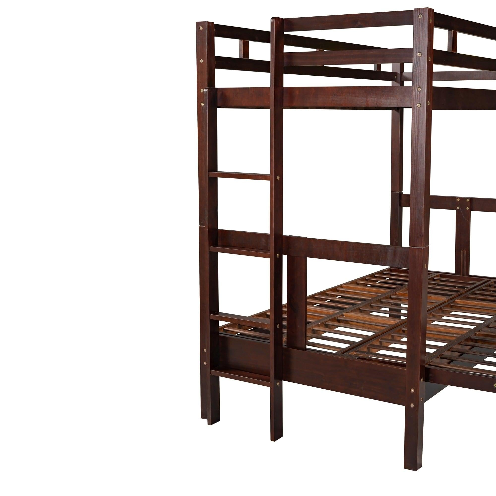 Twin over Full Bunk Bed,Down Bed can be Converted into Daybed,Espresso