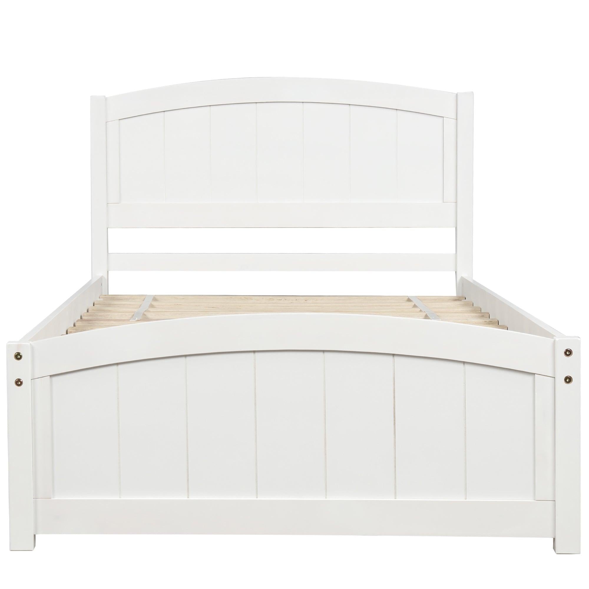 Wood Platform Bed with Headboard,Footboard and Wood Slat Support, White