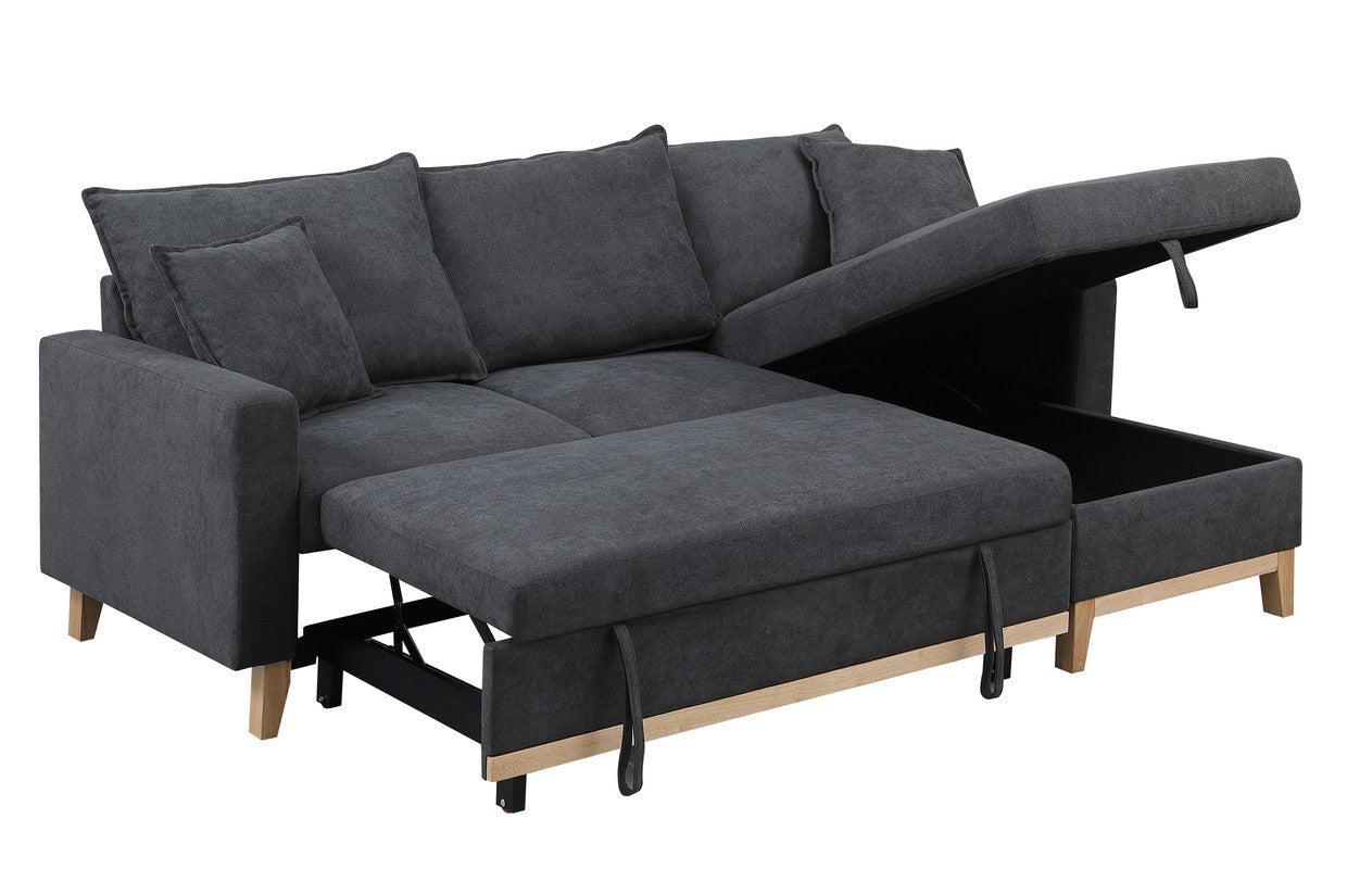 Colton Dark Gray Woven Reversible Sleeper Sectional Sofa withStorage Chaise