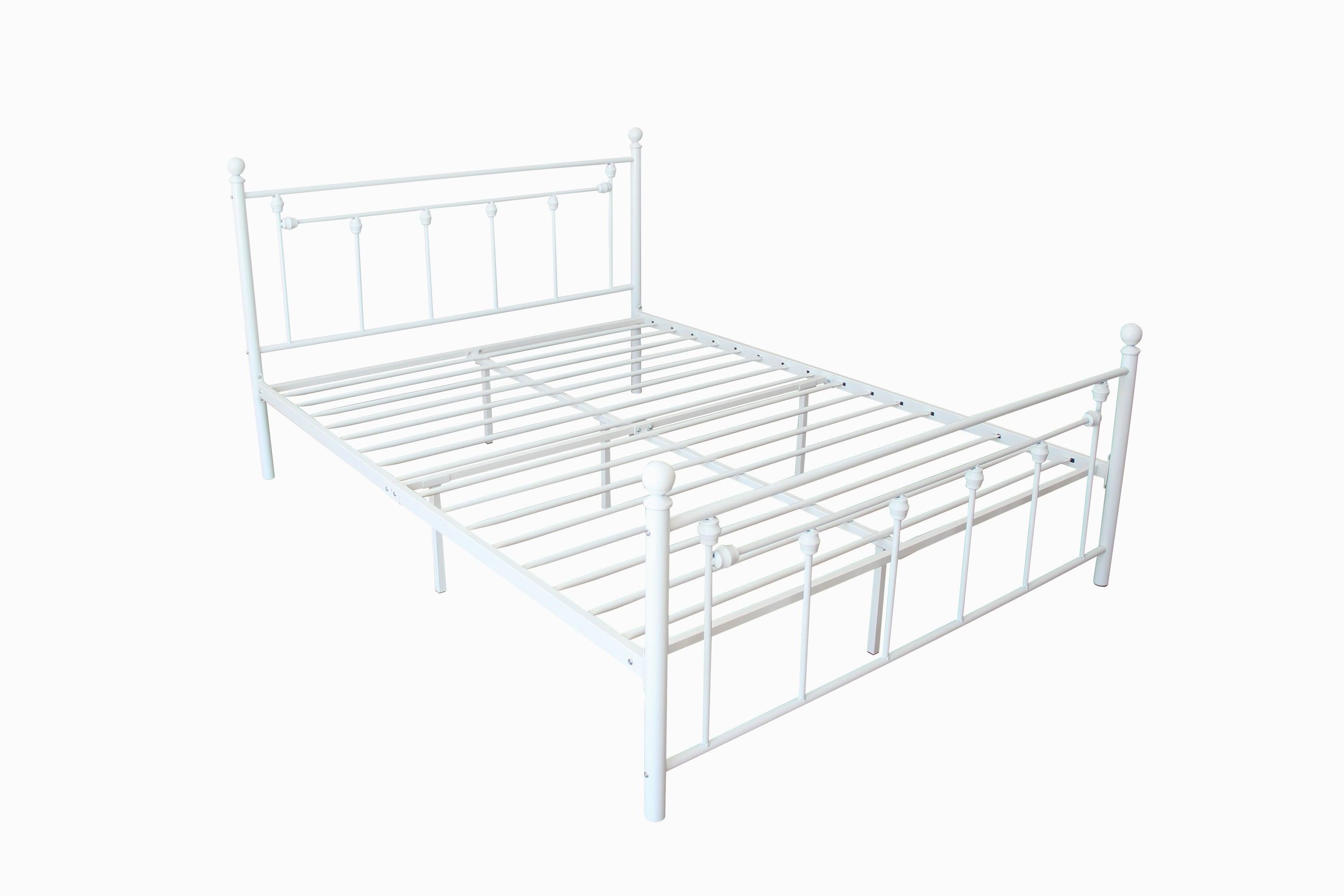 Full Size Metal Bed Frame with Headboard and Footboard (White)