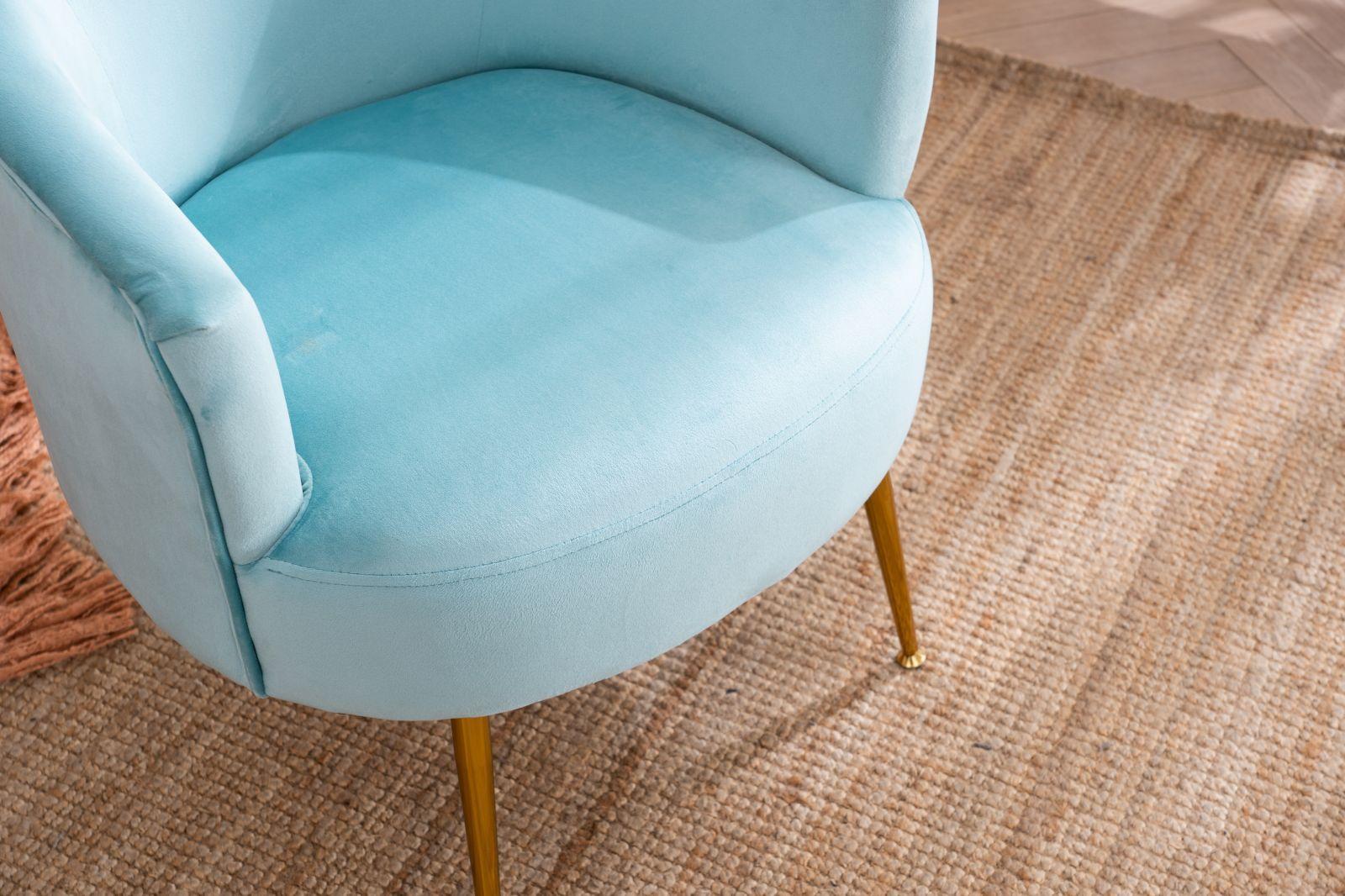 Velvet Accent Armchair Tub Chair With Gold Metal Legs, Cyan Blue