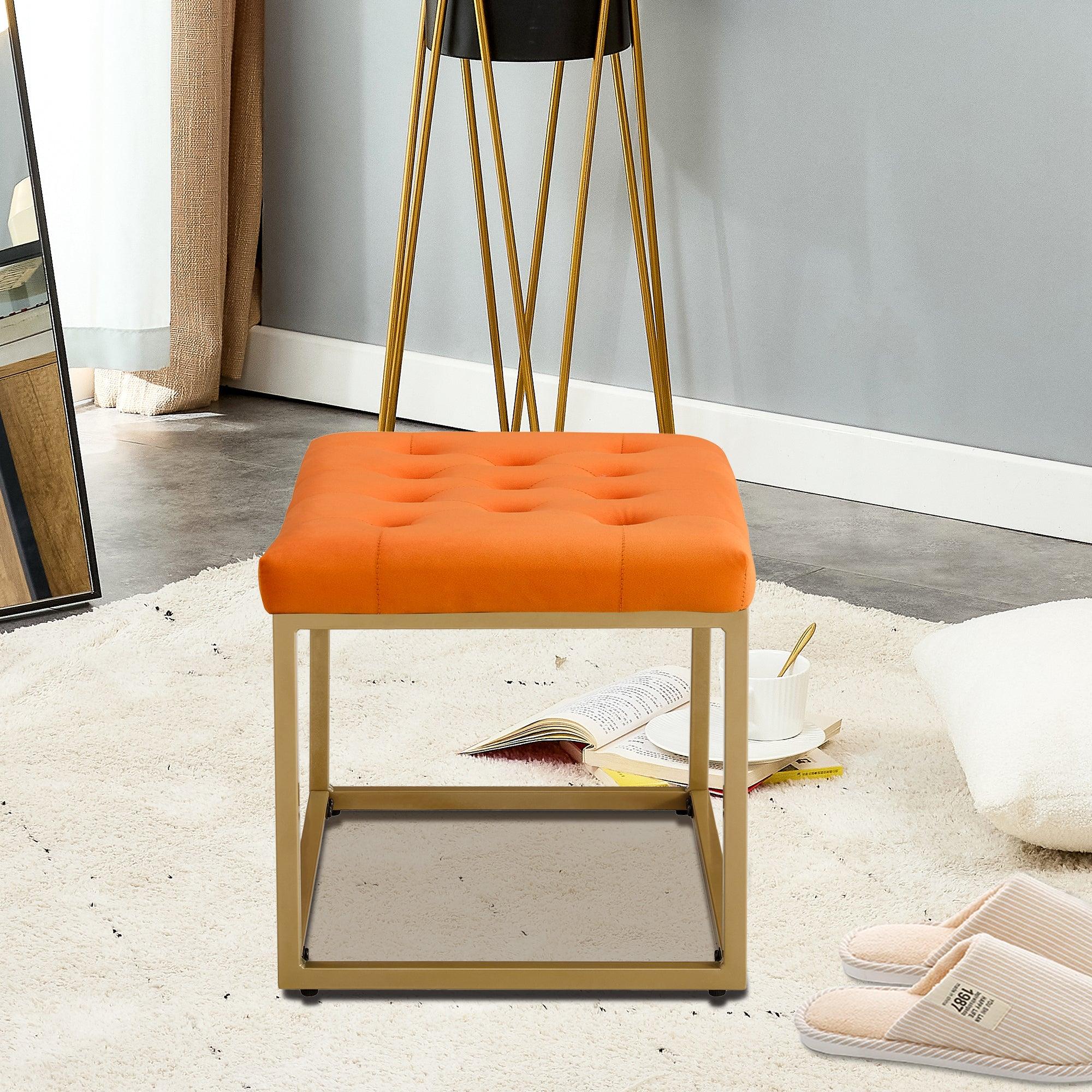 Chair VelvetShoe Changing Stool, Orange Footstool, Square Vanity Chair, Sofa stool,Makup Stool .Vanity Seat ,Rest stool. Piano Bench .Suitable for Clothes Shop,Living Room