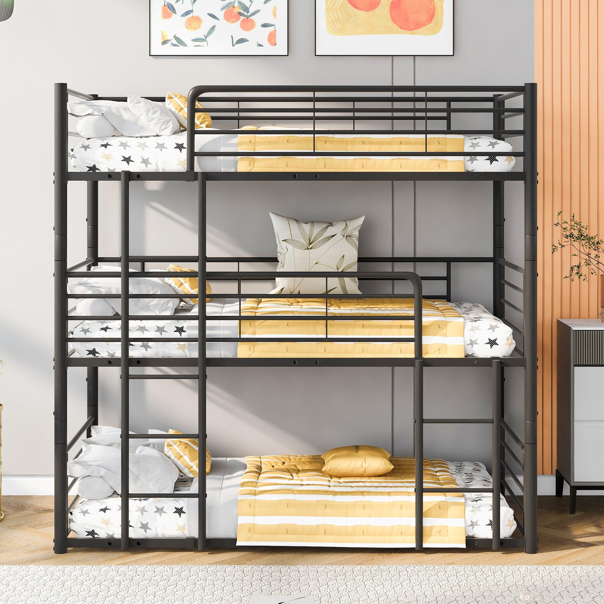 Twin-Twin-Twin Triple Bed with Built-in Ladder, Divided into Three Separate Beds,Black