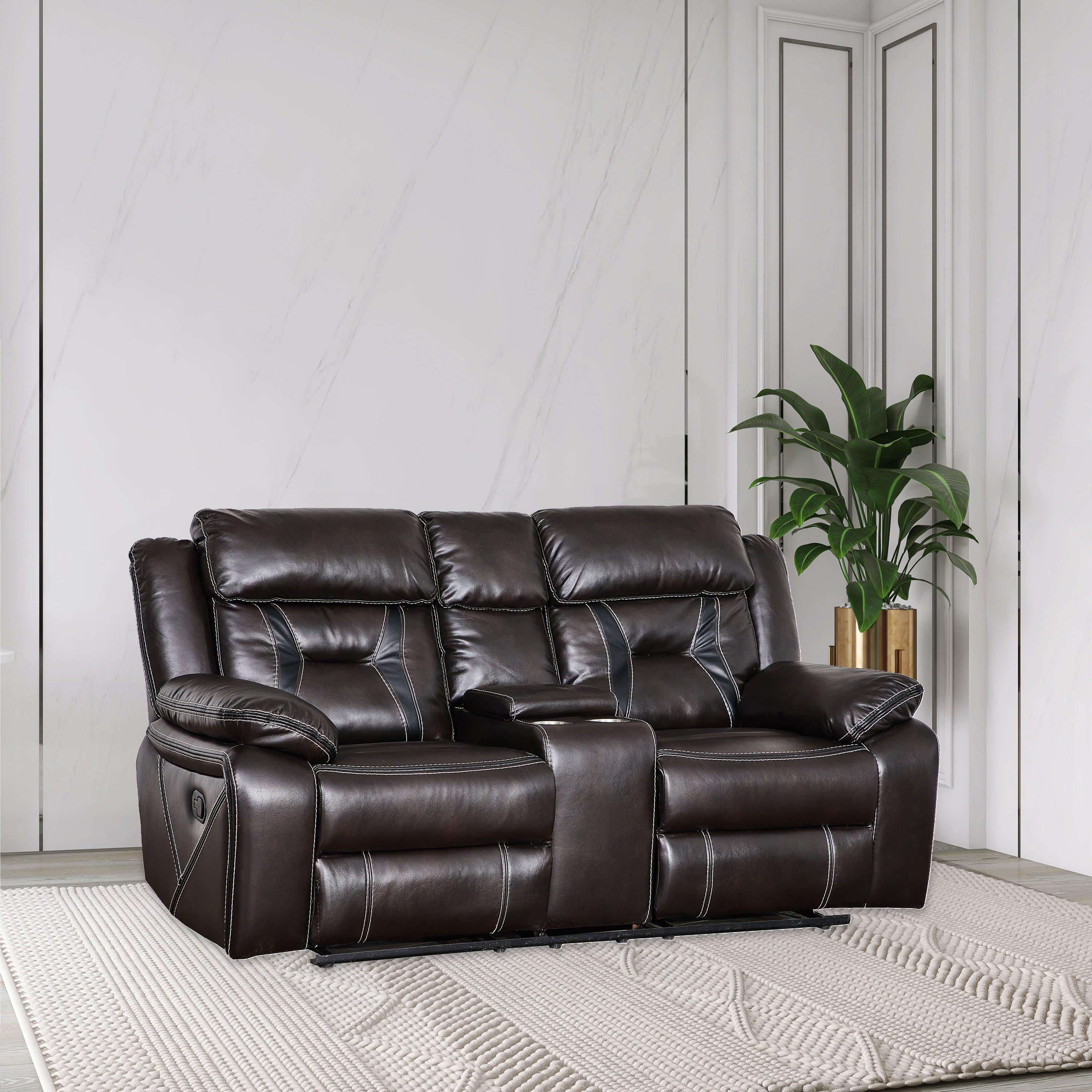 Reclining upholstered manual puller in faux leather, Brown  72.83*38.58*40.16