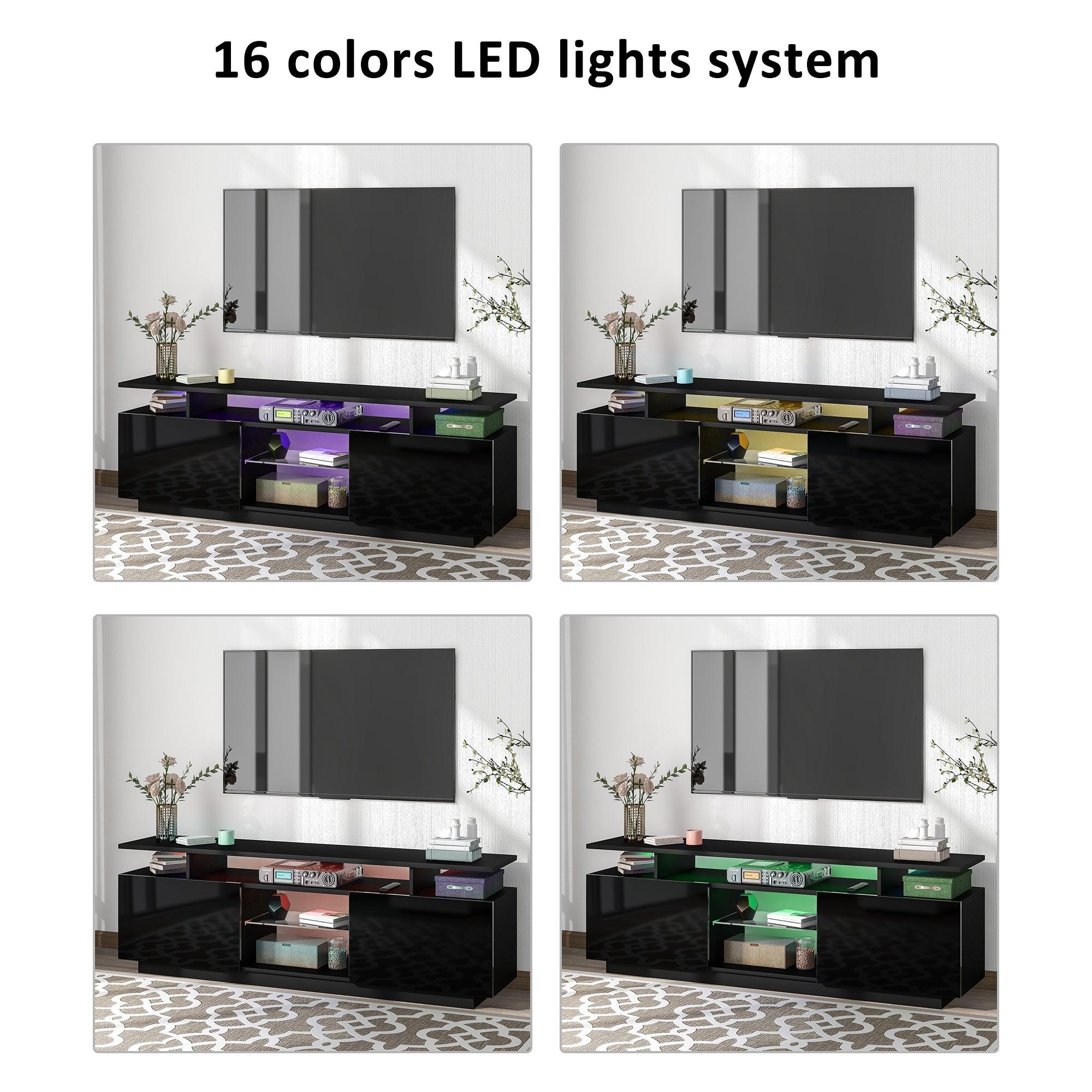 Modern TV Stand for TVs up to 65inches with LED lights, 16 Colors, for Livingroom, Bedroom, Black