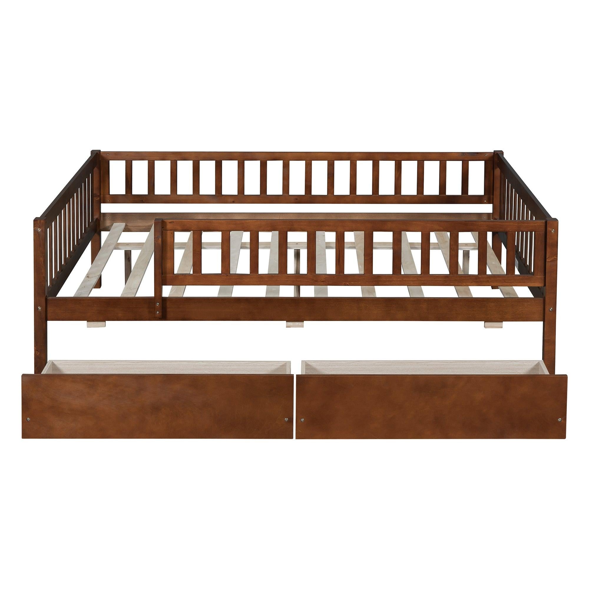 Full Size Daybed Wood Bed with Two Drawers, Walnut