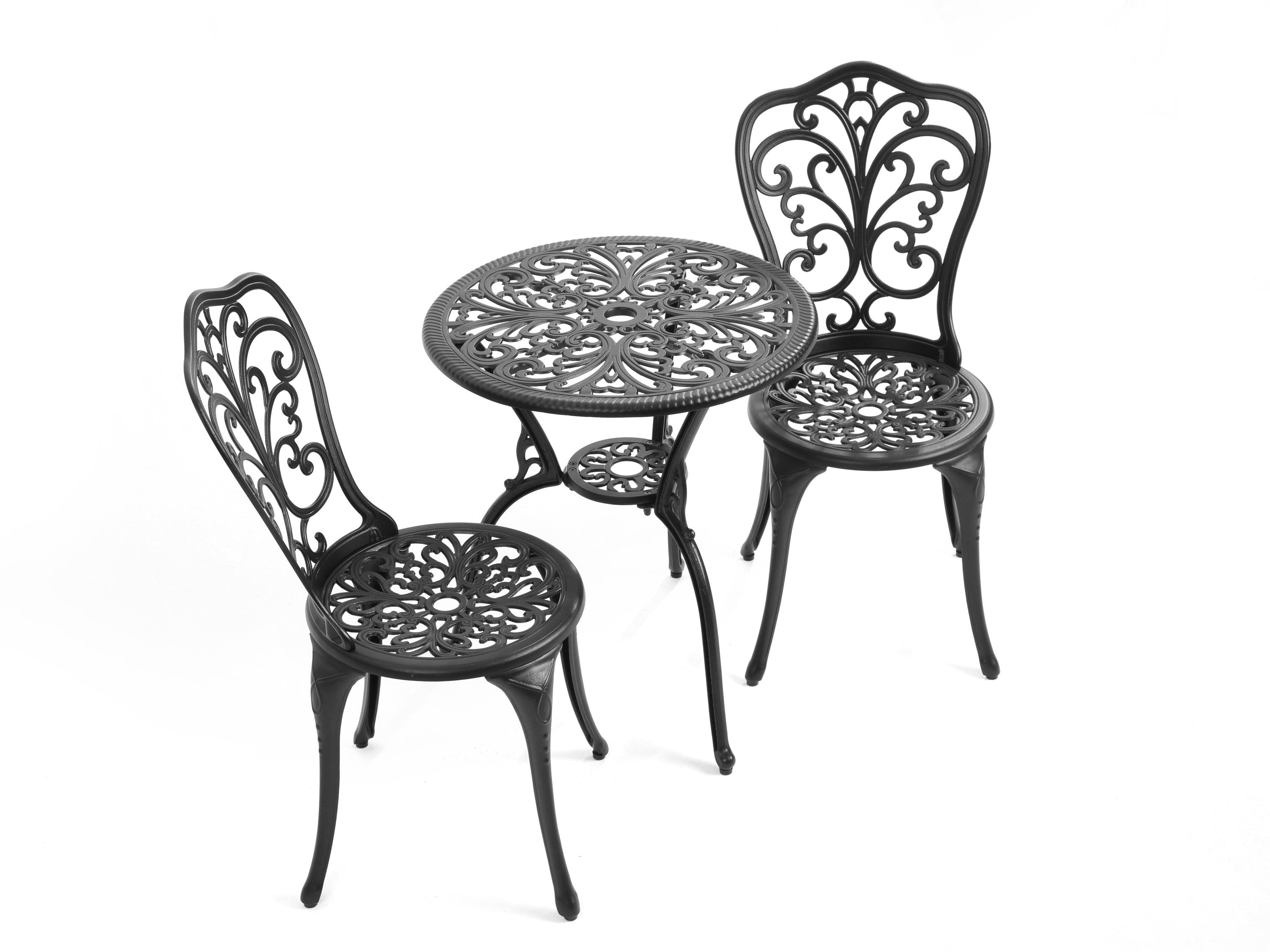 Patio Bistro Set 3 Pieces, All Weather Cast Aluminum Outdoor Patio Table and Chairs with Umbrella Hole Your Backyard, Garden, or Balcony