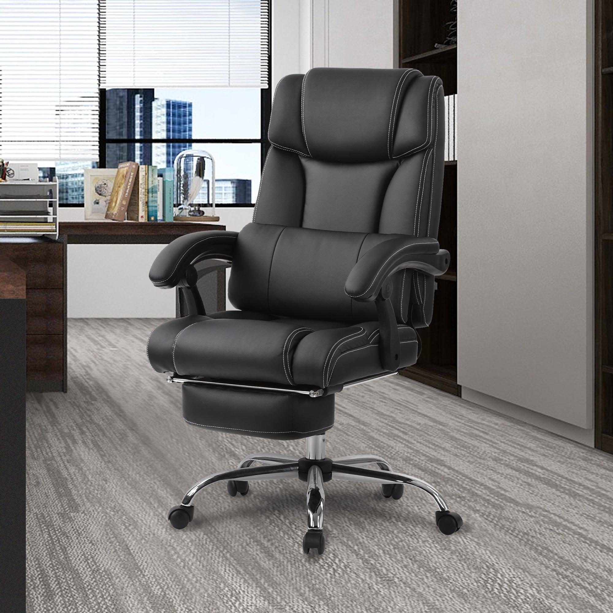 Office Chair - High Quality PU Leather/Double Padded/Support Cushion and Footrest