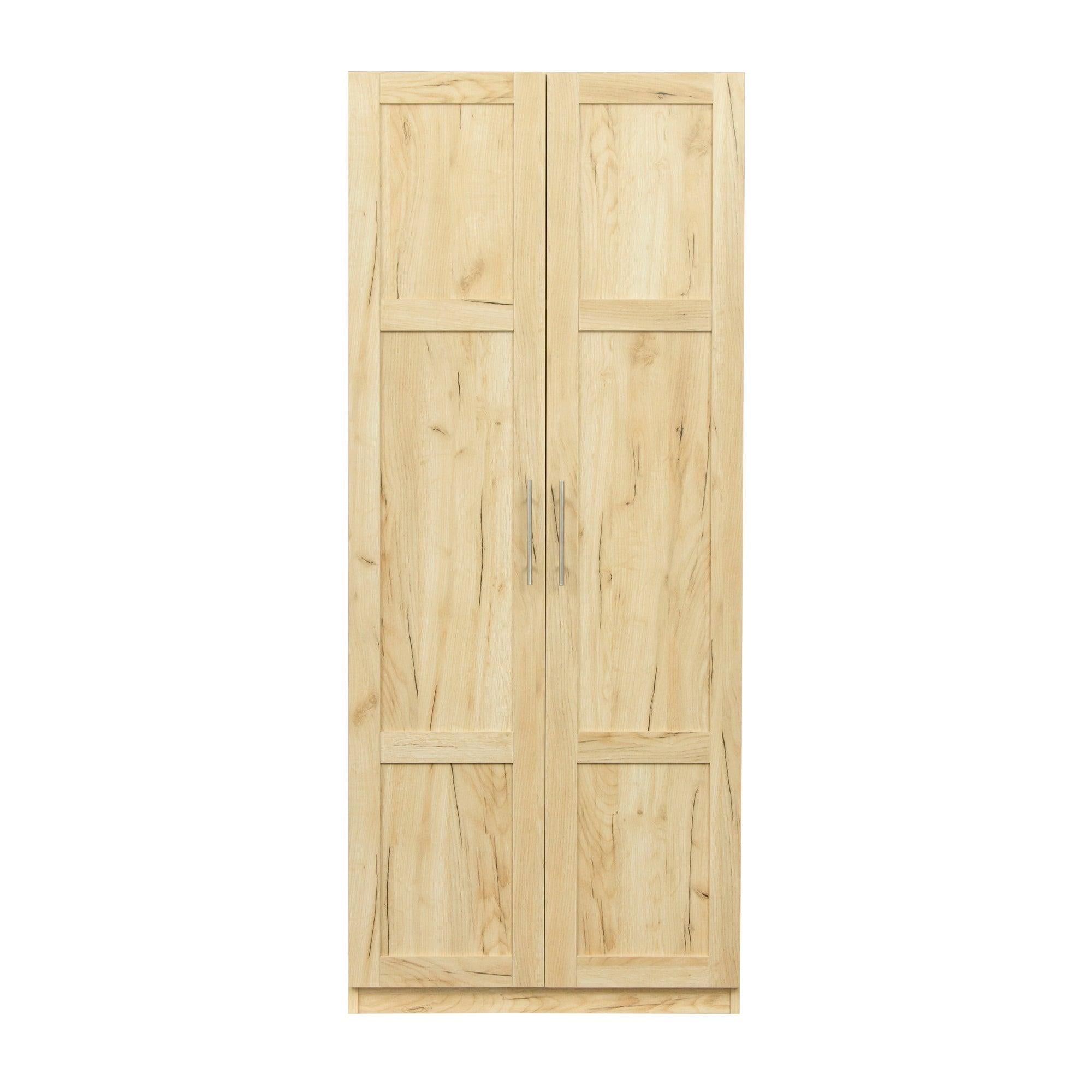 High wardrobe and kitchen cabinet with 2 doors and 3 partitions to separate 4Storage spaces, oak