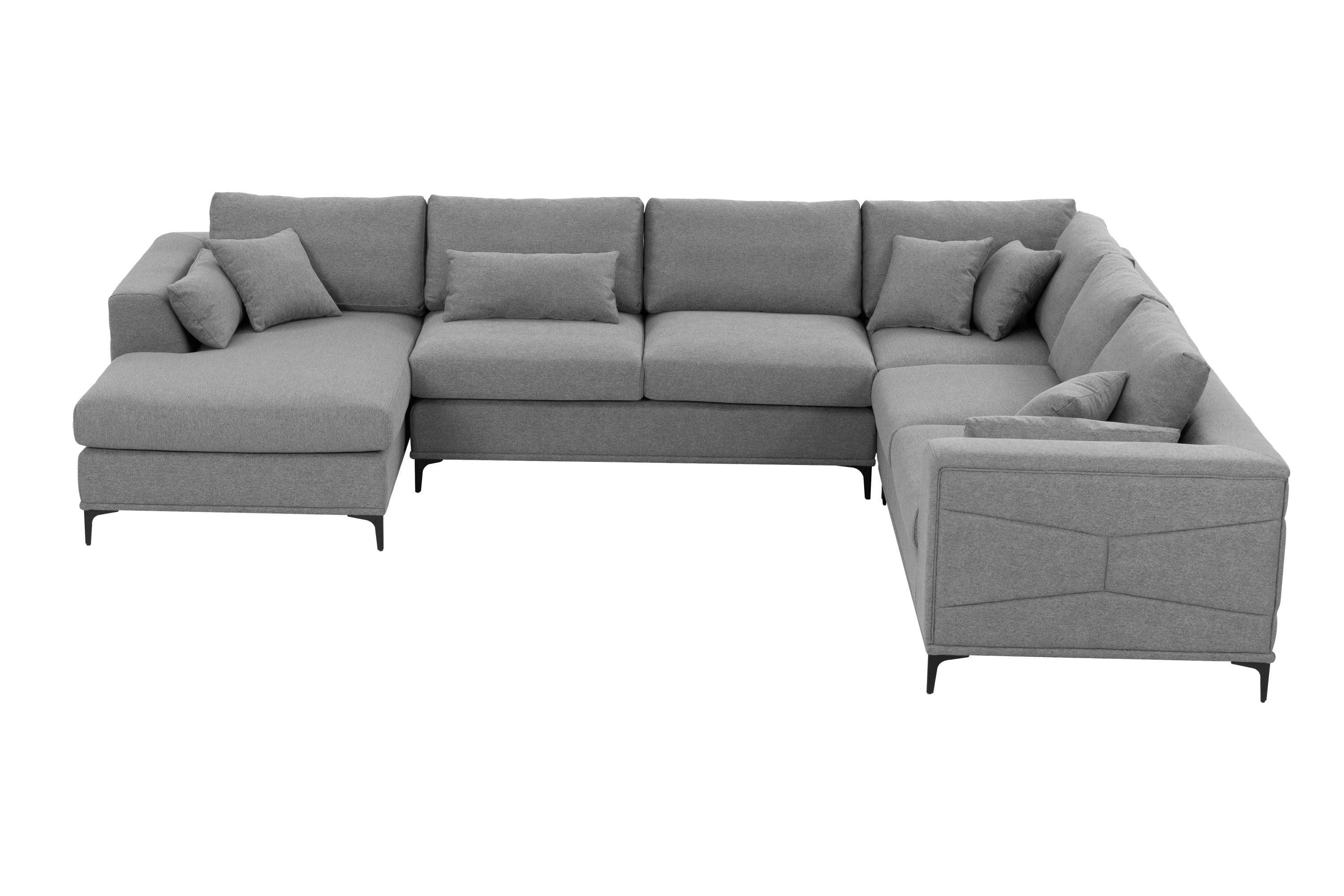 Large Sectional Sofa,145"(L)x117"(W) Classic Look with Tufted Pattern on Outer Armrest and Back, Grey