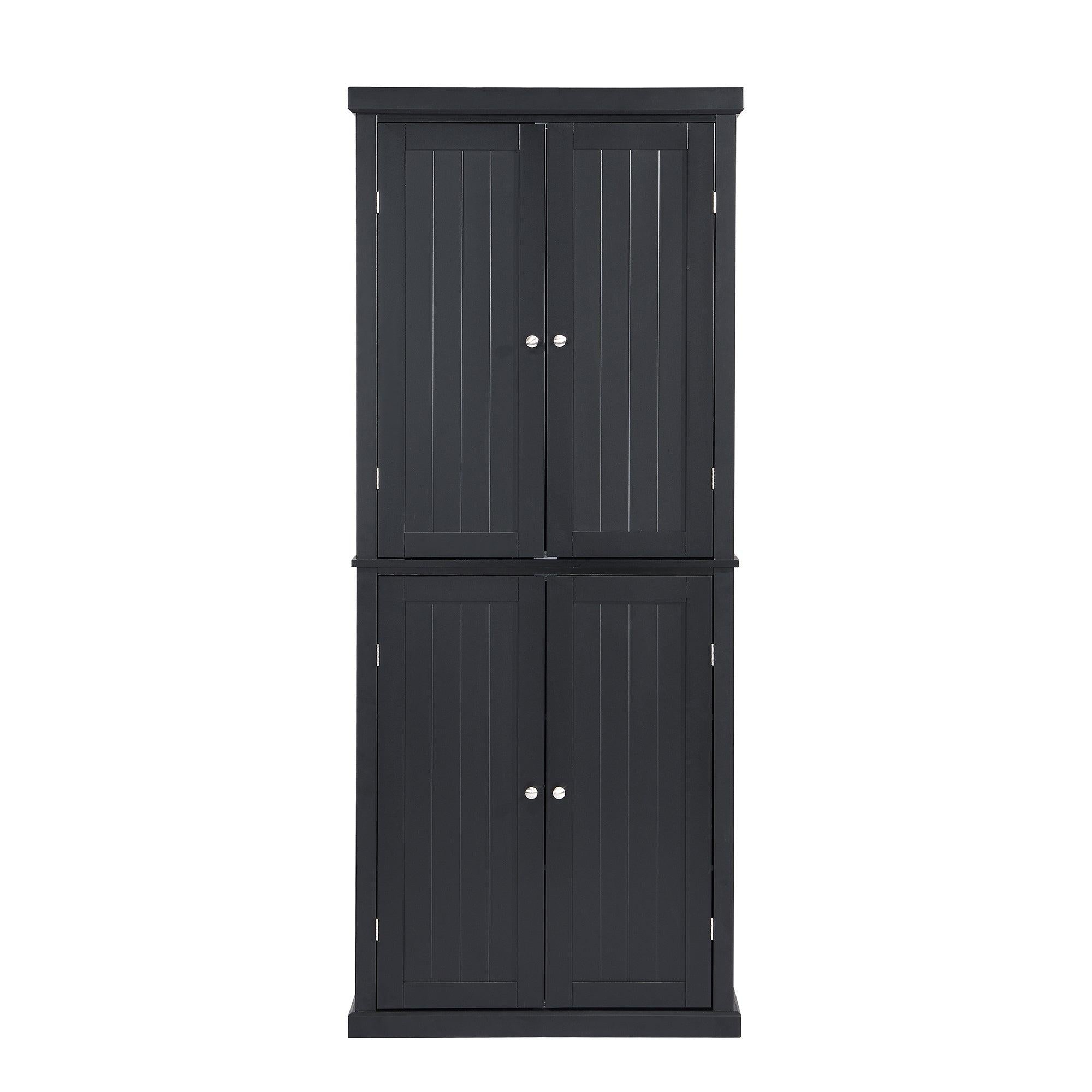 Freestanding Tall Kitchen Pantry, 72.4" Minimalist KitchenStorage Cabinet Organizer with 4 Doors and Adjustable Shelves, Black