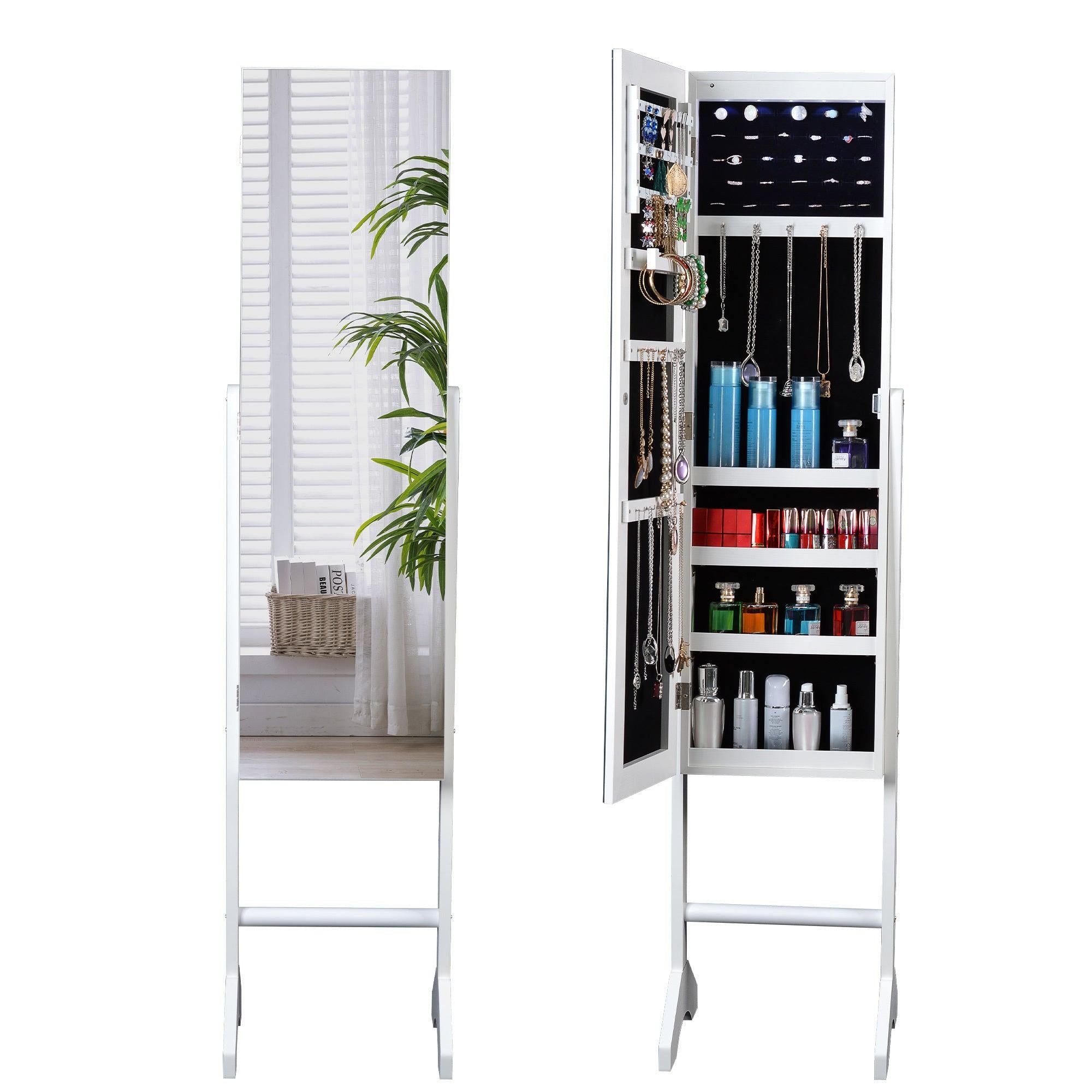 Full Mirror Fashion Simple JewelryStorage Cabinet  With Led Light  Can Be Hung On The Door Or Wall