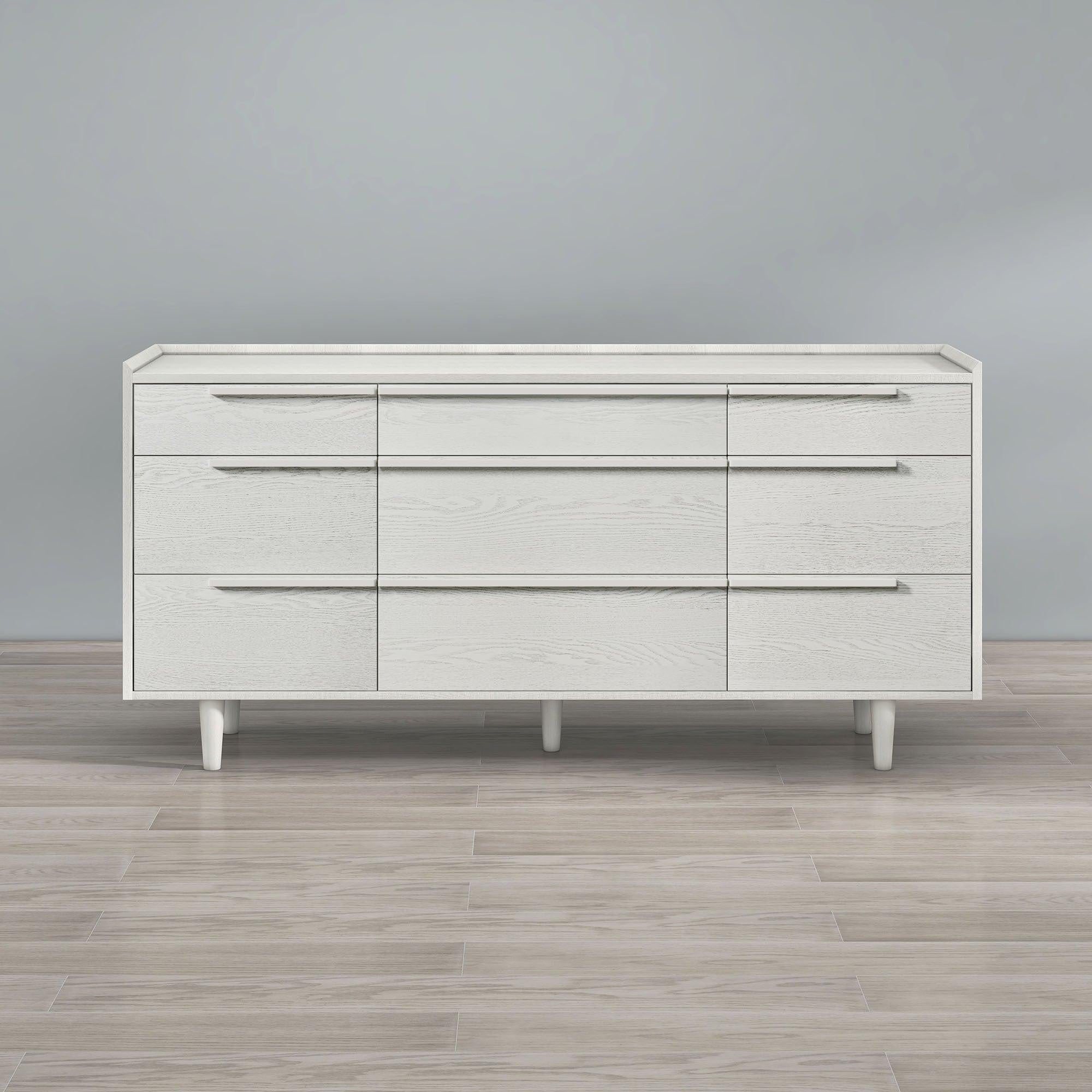 Modern Style Manufactured Wood 9-Drawer Dresser with Solid Wood Legs, White